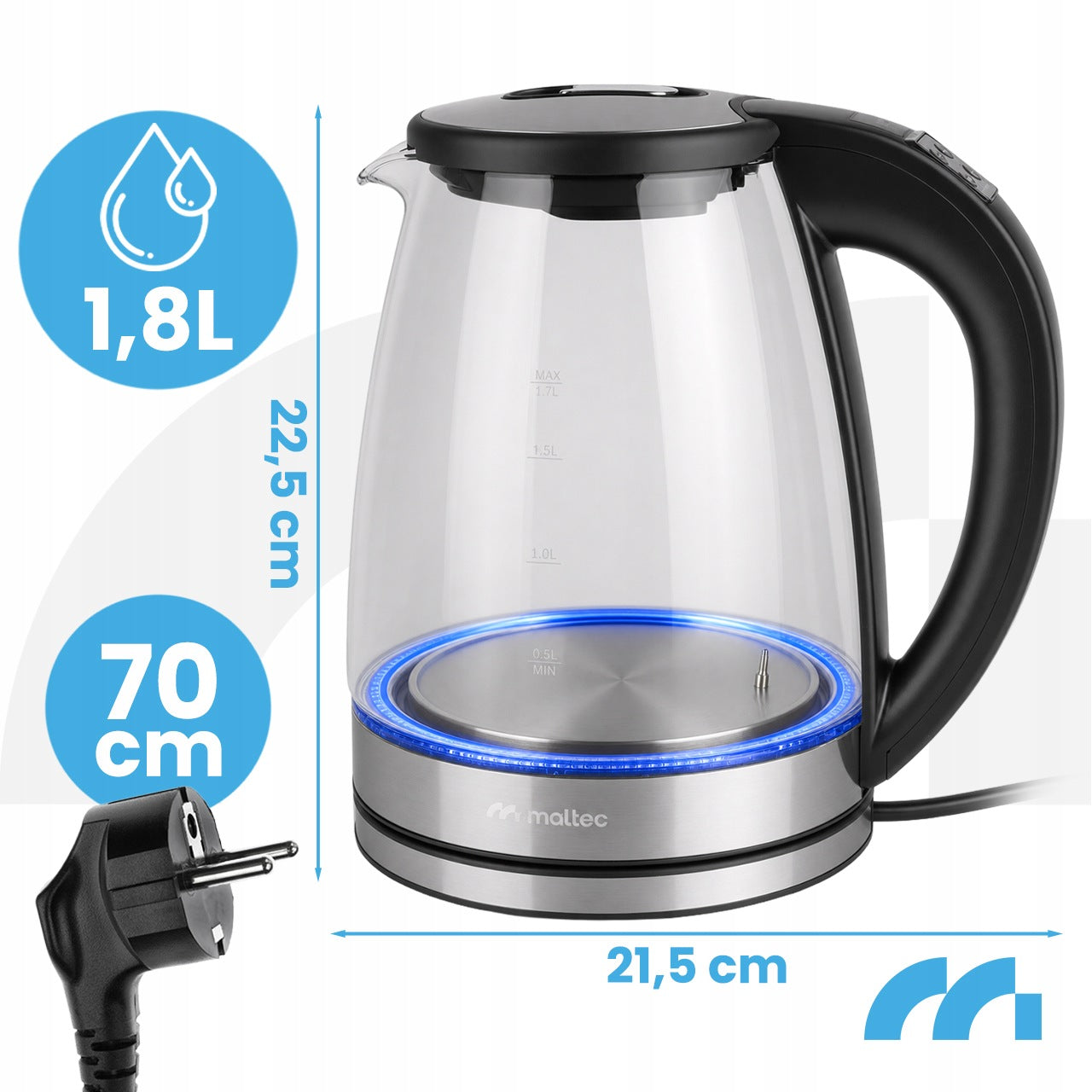 ELECTRIC KETTLE WITH TEMPERATURE CONTROL LED KEEP WARM 1,8L 2200W Manufacturer code Czajnik Elektryczny 114846