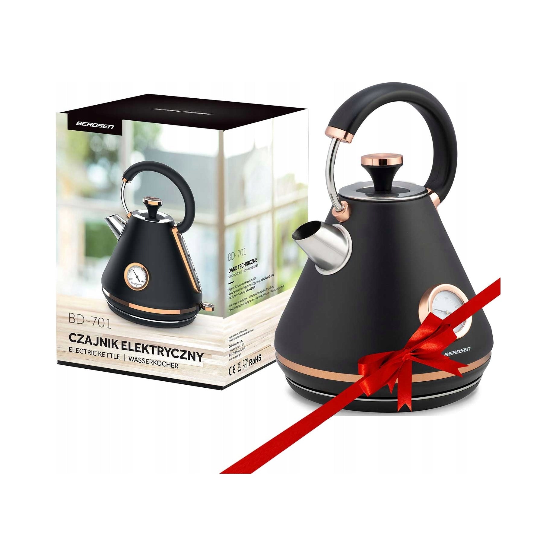 ELECTRIC KETTLE WITH THERMOMETER 1,7LZ FILTER Packaging status original