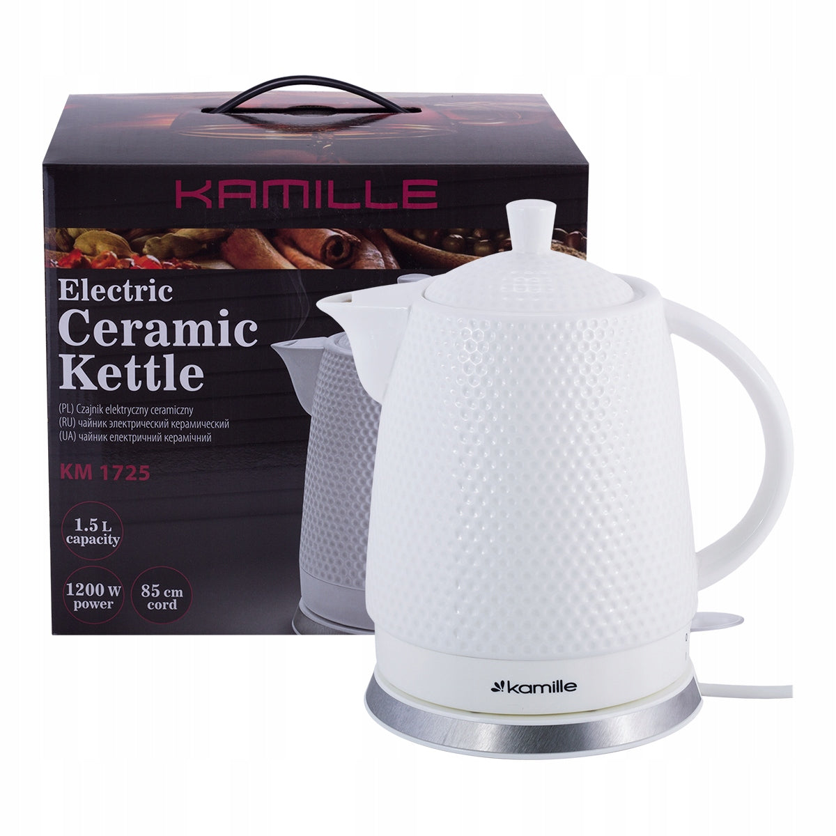 ELECTRIC KETTLE white capacious CERAMIC 1,5l KAMILLE SOLID Manufacturer code KM1725