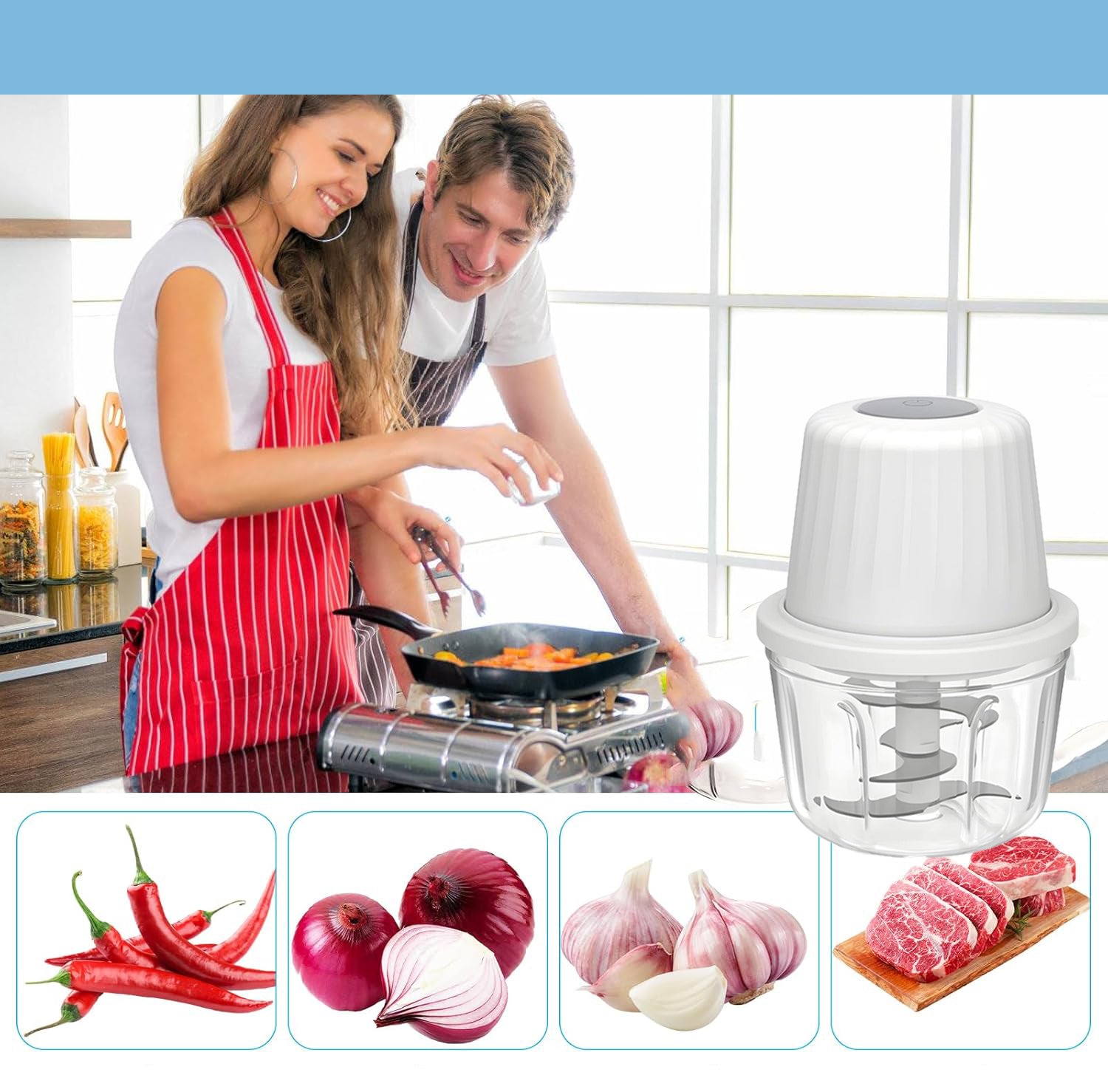 ELECTRIC KITCHEN SHREDDER 400 ML, PORTABLE MIXER WITH 6 BLADES Dominant color white