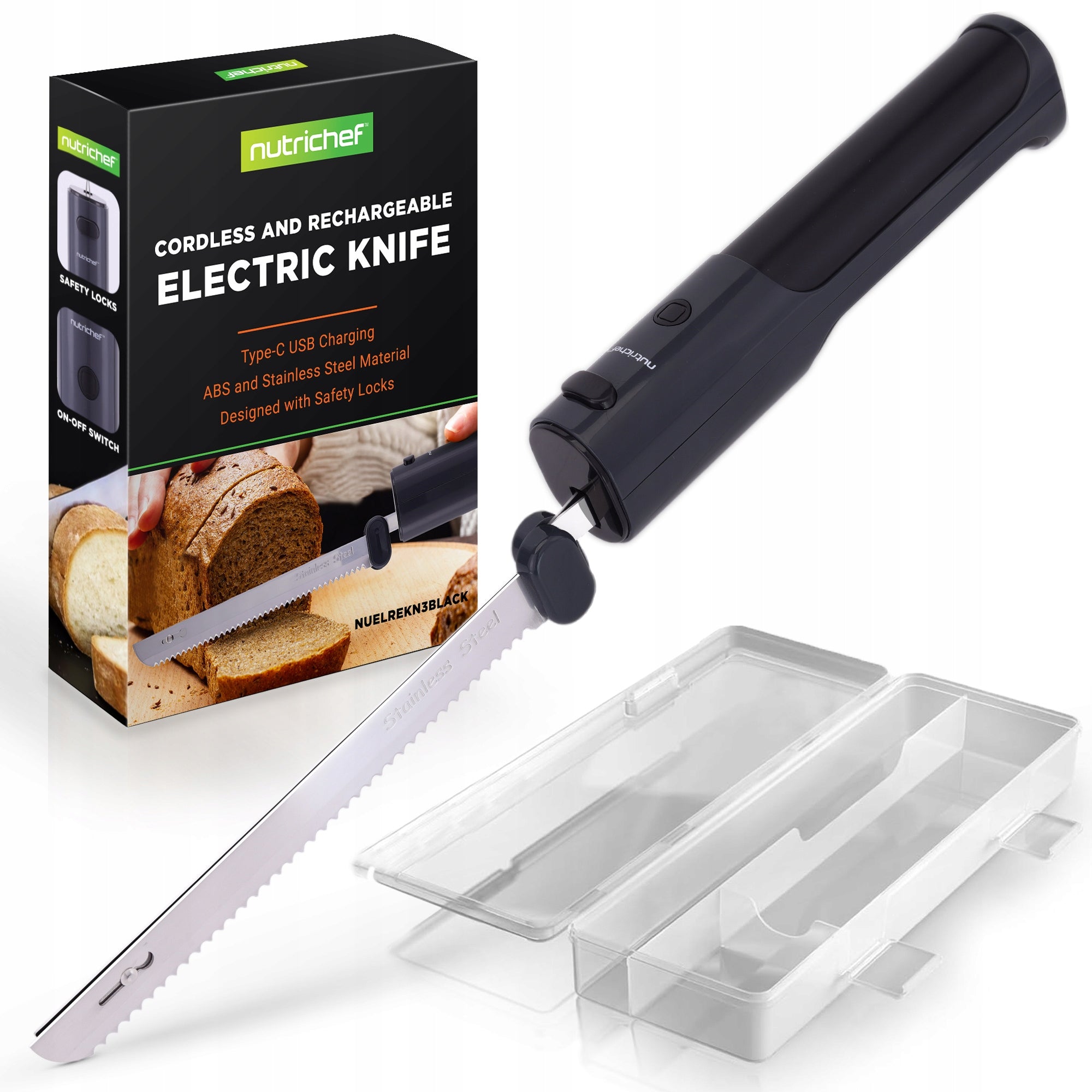 ELECTRIC KNIFE FOR BREAD FISH MEATS CHARGING USB MULTIFUNCTIONAL BLACK Manufacturer code NUELREKN3BLACK