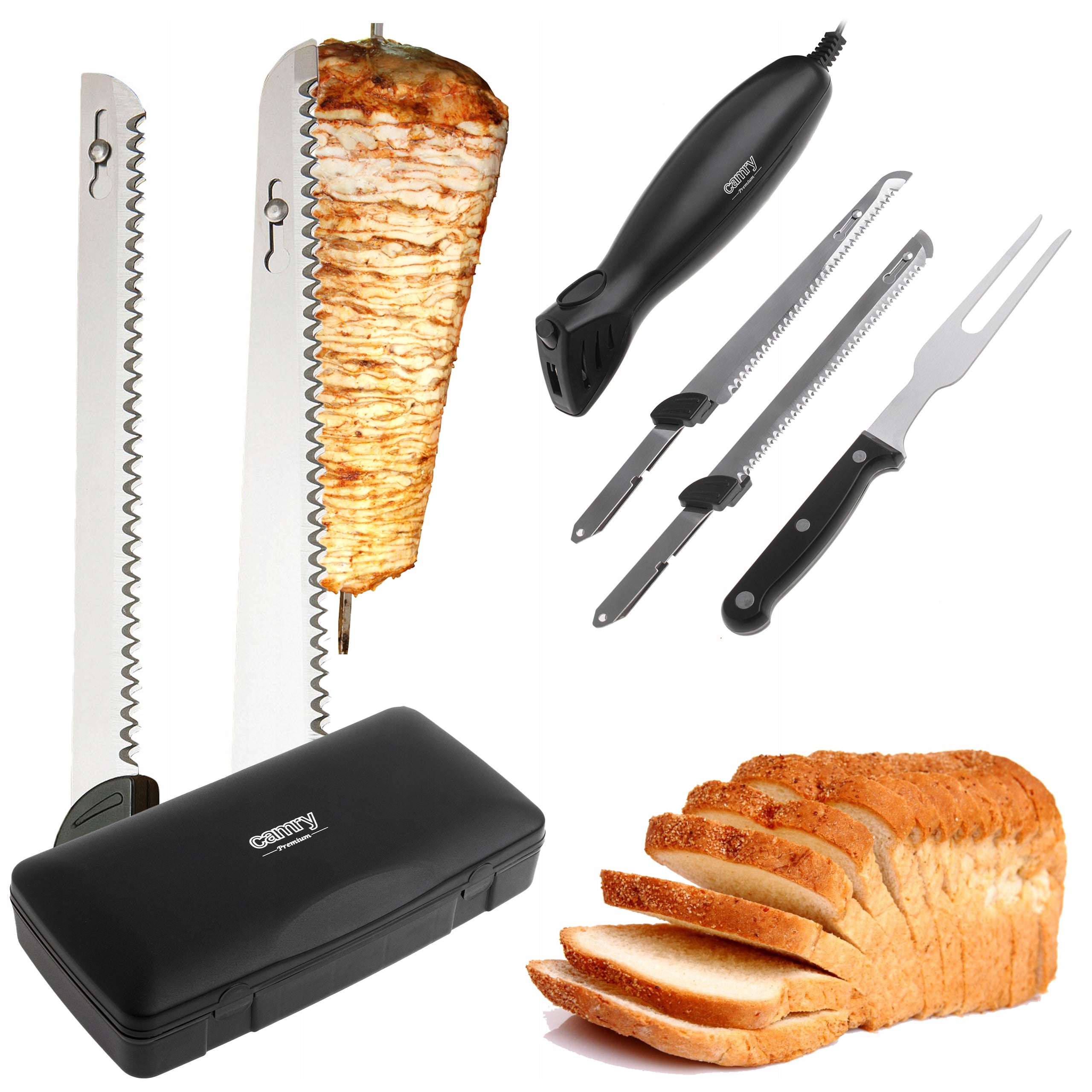 ELECTRIC KNIFE FOR SLICING BREAD KEBAB MEAT FOR FROZEN FOODS 2 KNIVES FORK