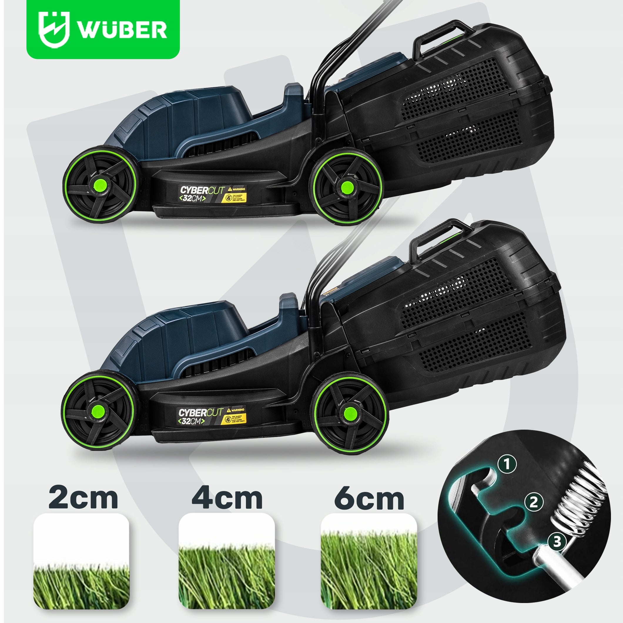 ELECTRIC LAWN MOWER WITH ADJUSTABLE 20-60MM FOR GRASS LIGHT STRONG 30L-BASKET 32CM Basket capacity 30 l
