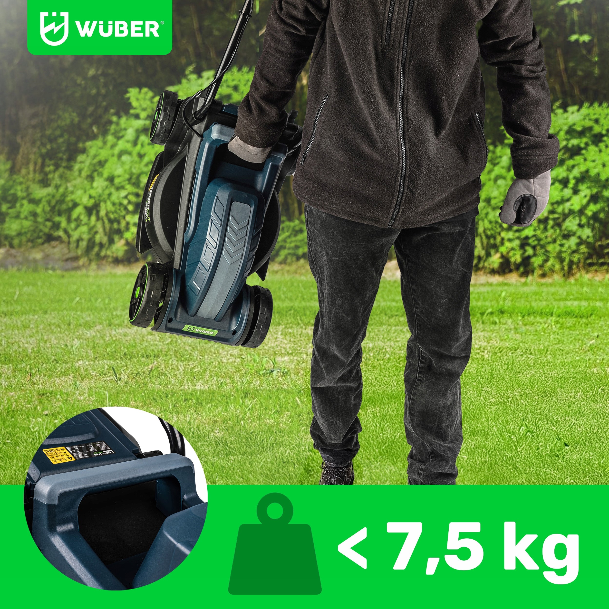 ELECTRIC LAWN MOWER WITH ADJUSTABLE 20-60MM FOR GRASS LIGHT STRONG 30L-BASKET 32CM Engine power 1200 W