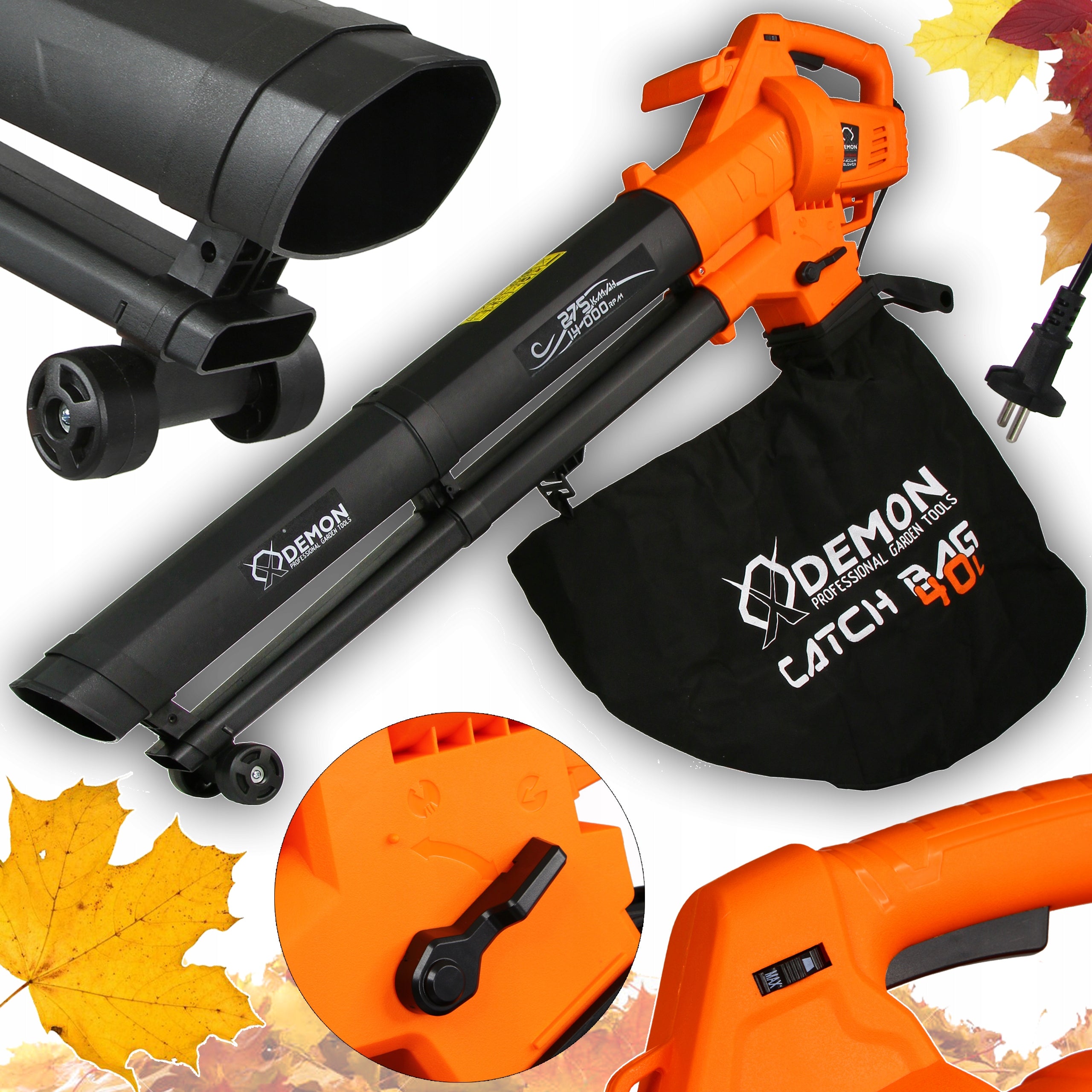 ELECTRIC LEAF BLOWER 3000W GARDEN 3IN1 VACUUM CLEANER SHREDDER 40L