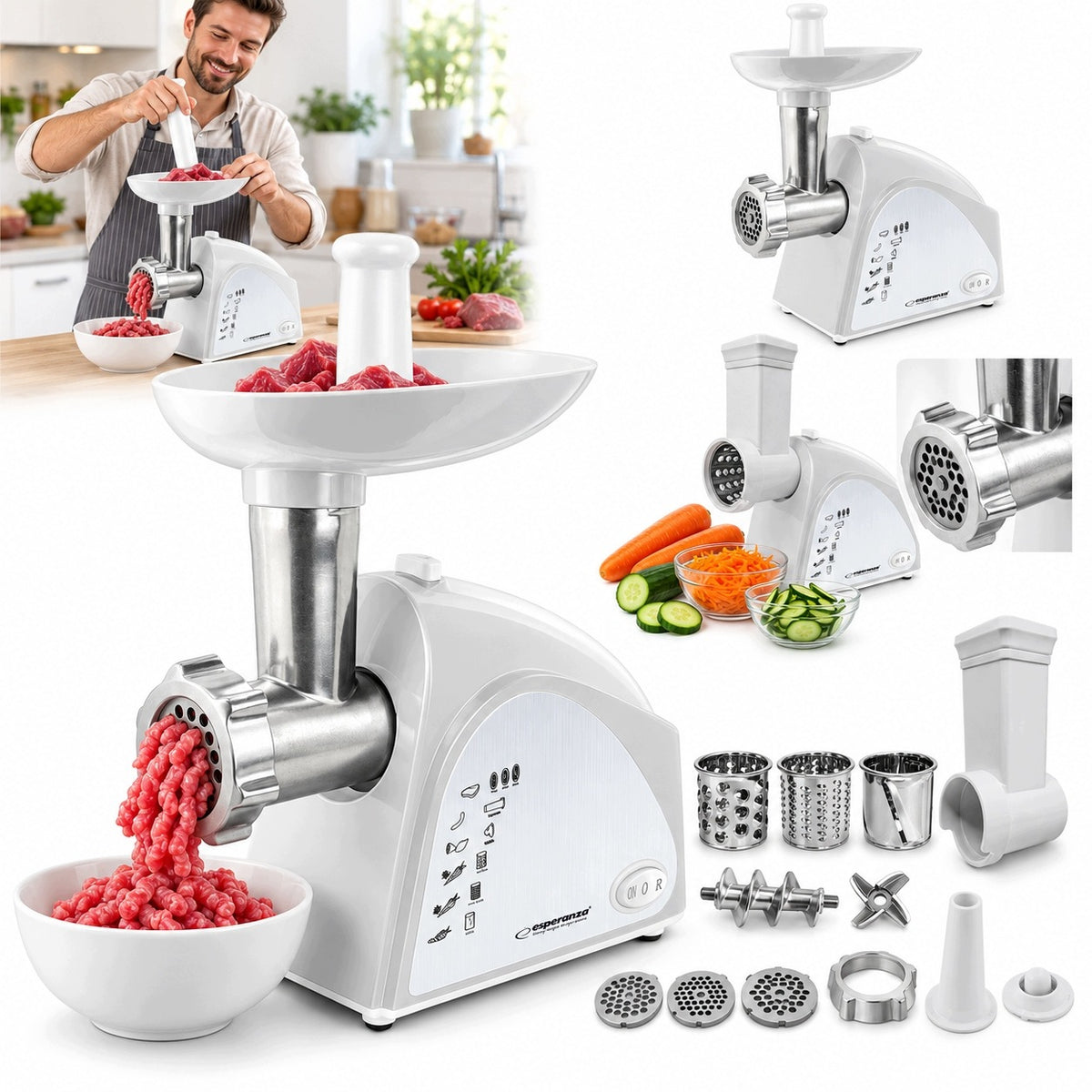 ELECTRIC MEAT GRINDER 2200W 3 SIEVES SHREDDER 3 DRUMS