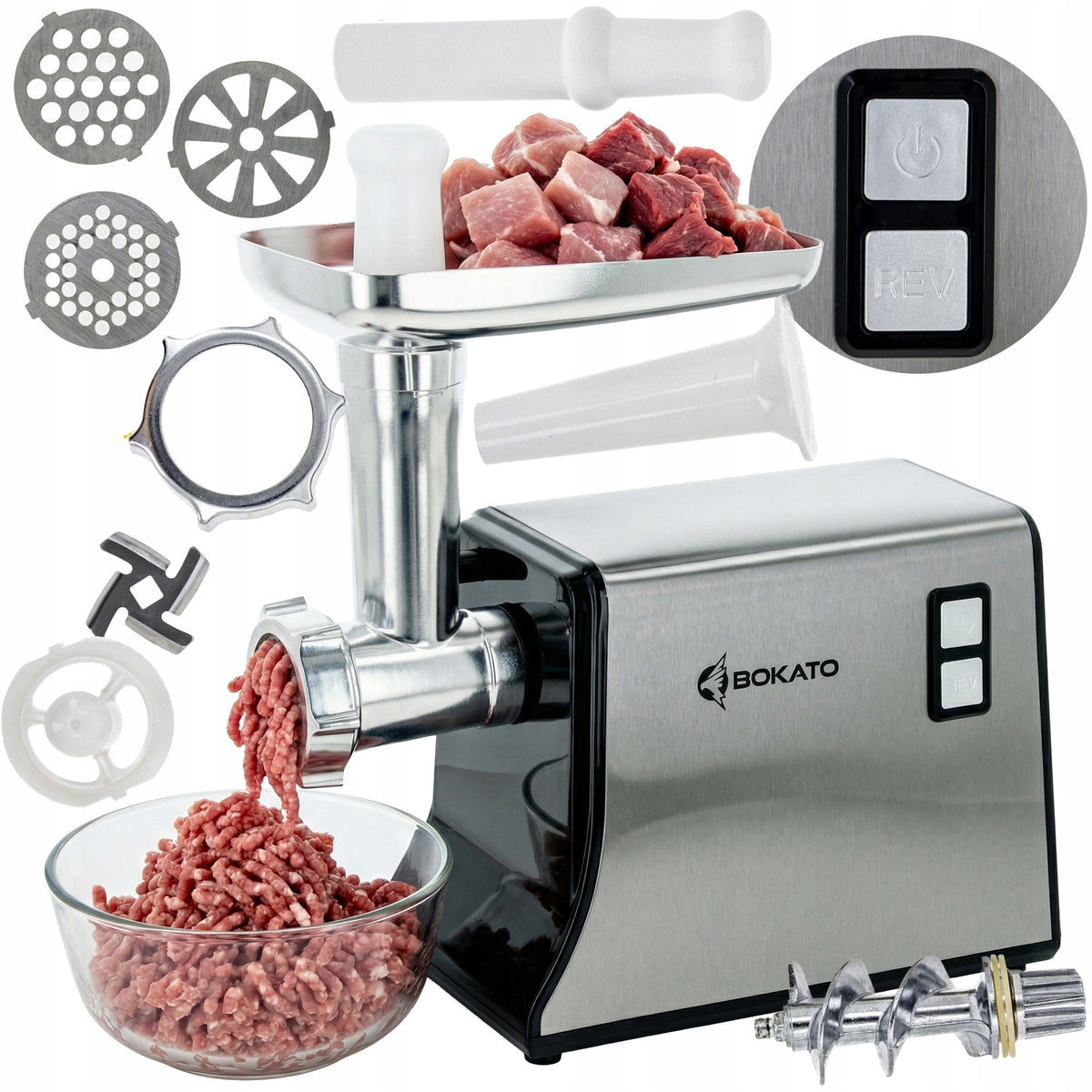 ELECTRIC MEAT GRINDER 2500W REVERSE BOKATO ACCESSORIES