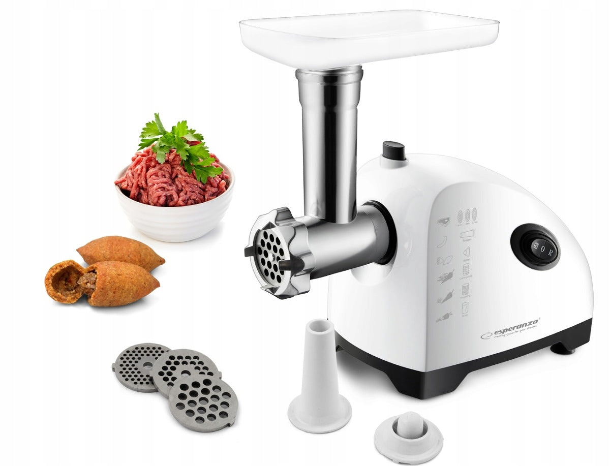 ELECTRIC MEAT GRINDER ESPERANZA RISSOLE 3 SIEVES + CAPS Dominant color white
