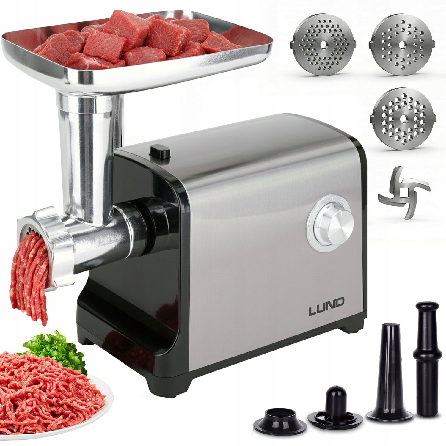 ELECTRIC MEAT GRINDER LUND 350W SAUSAGE KEBBE 3 STRAINERS Manufacturer code 67903