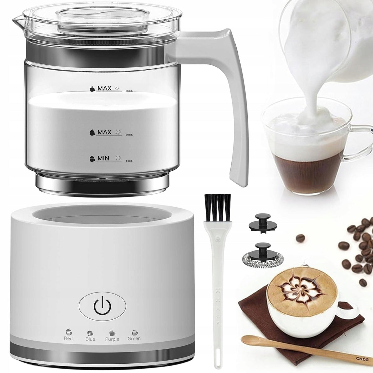 ELECTRIC MILK FROTHER 4 FUNCTIONS GLASS 500ML FOR CAPPUCCINO