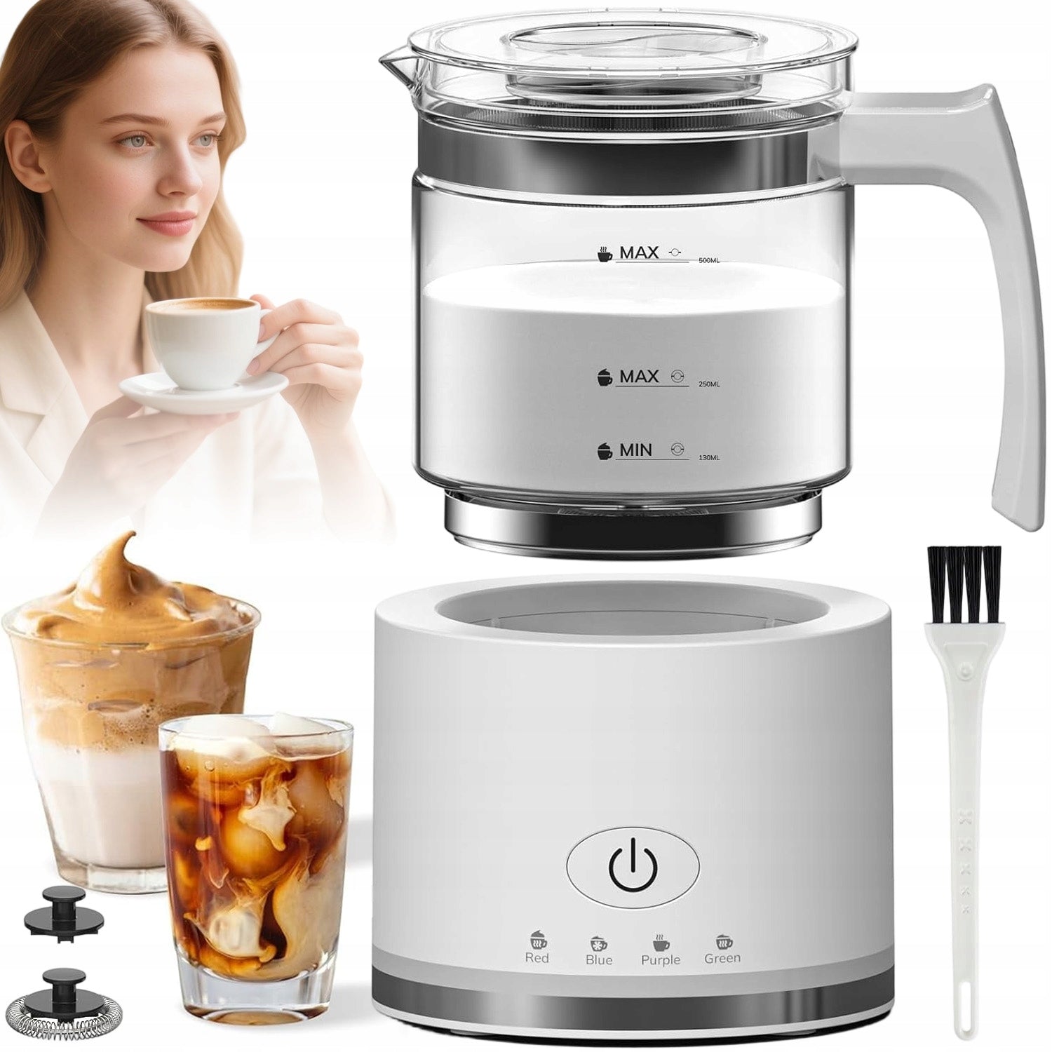 ELECTRIC MILK FROTHER 500ML 4 MODES AUTOMATIC SHUTDOWN WHITE