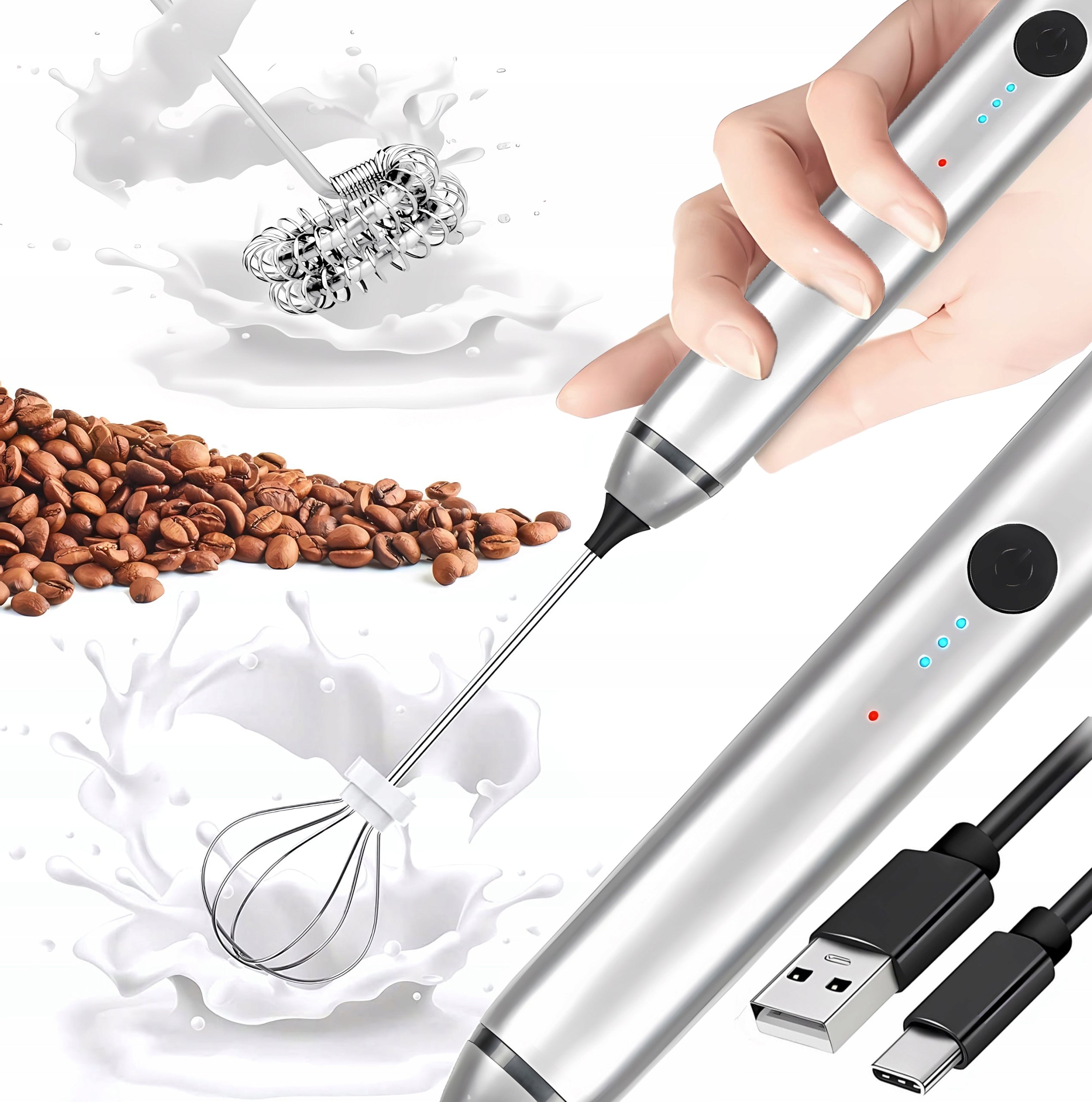 ELECTRIC MILK FROTHER Handheld Cordless Mixer 3 Speeds Packaging status original