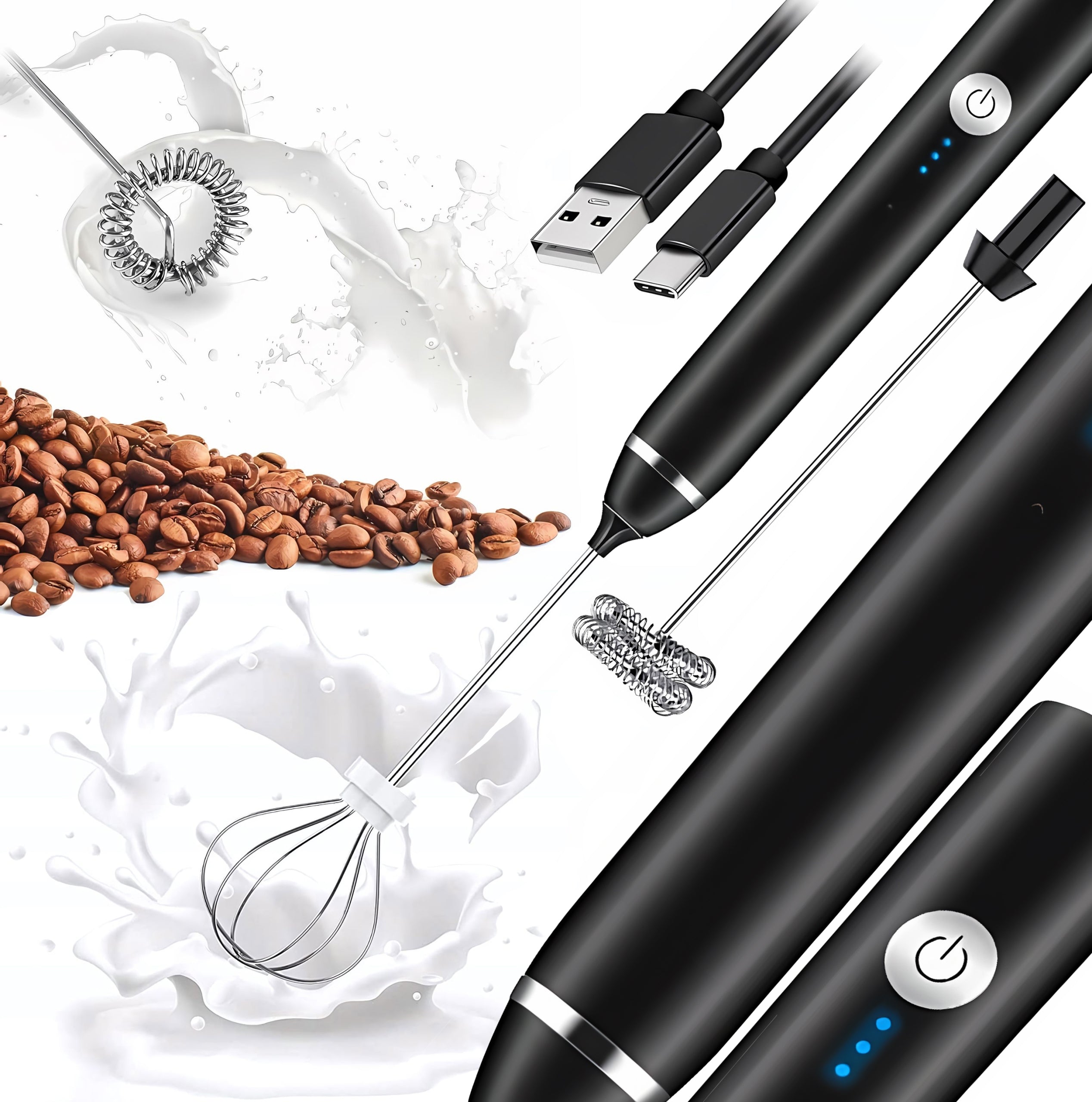 ELECTRIC MILK FROTHER Handheld Cordless Mixer 3 Speeds