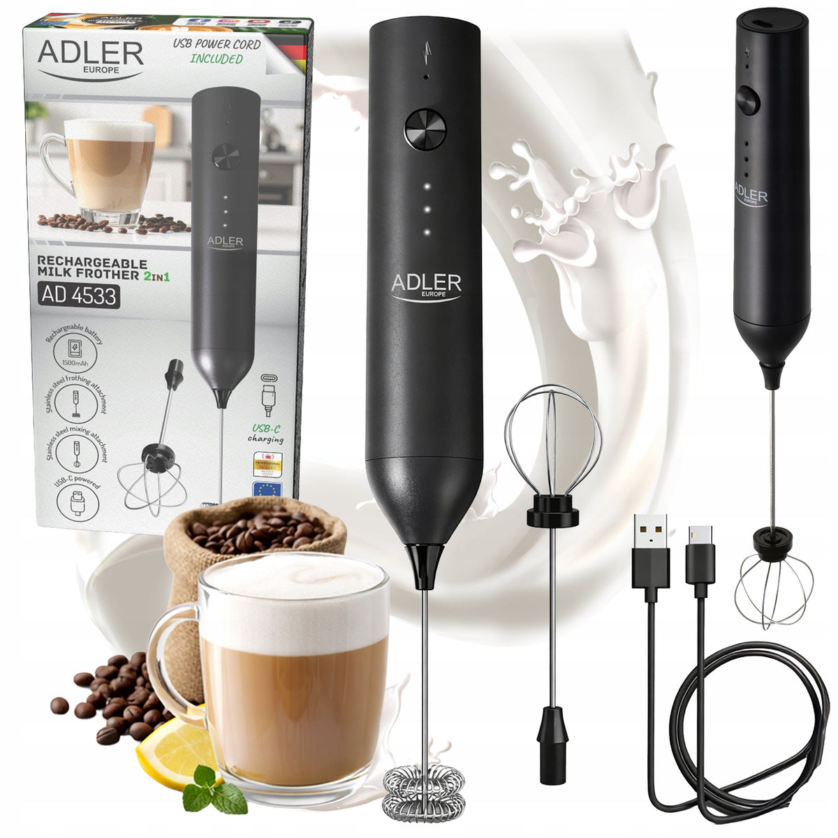 ELECTRIC MILK FROTHER MANUAL MINI EGG COFFEE FOAM BEATER USB POWER