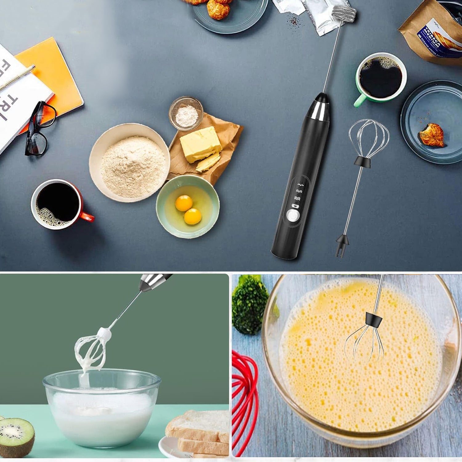 ELECTRIC MILK FROTHER MANUAL STIRRER COFFEE BEATER MIXER Dominant color black