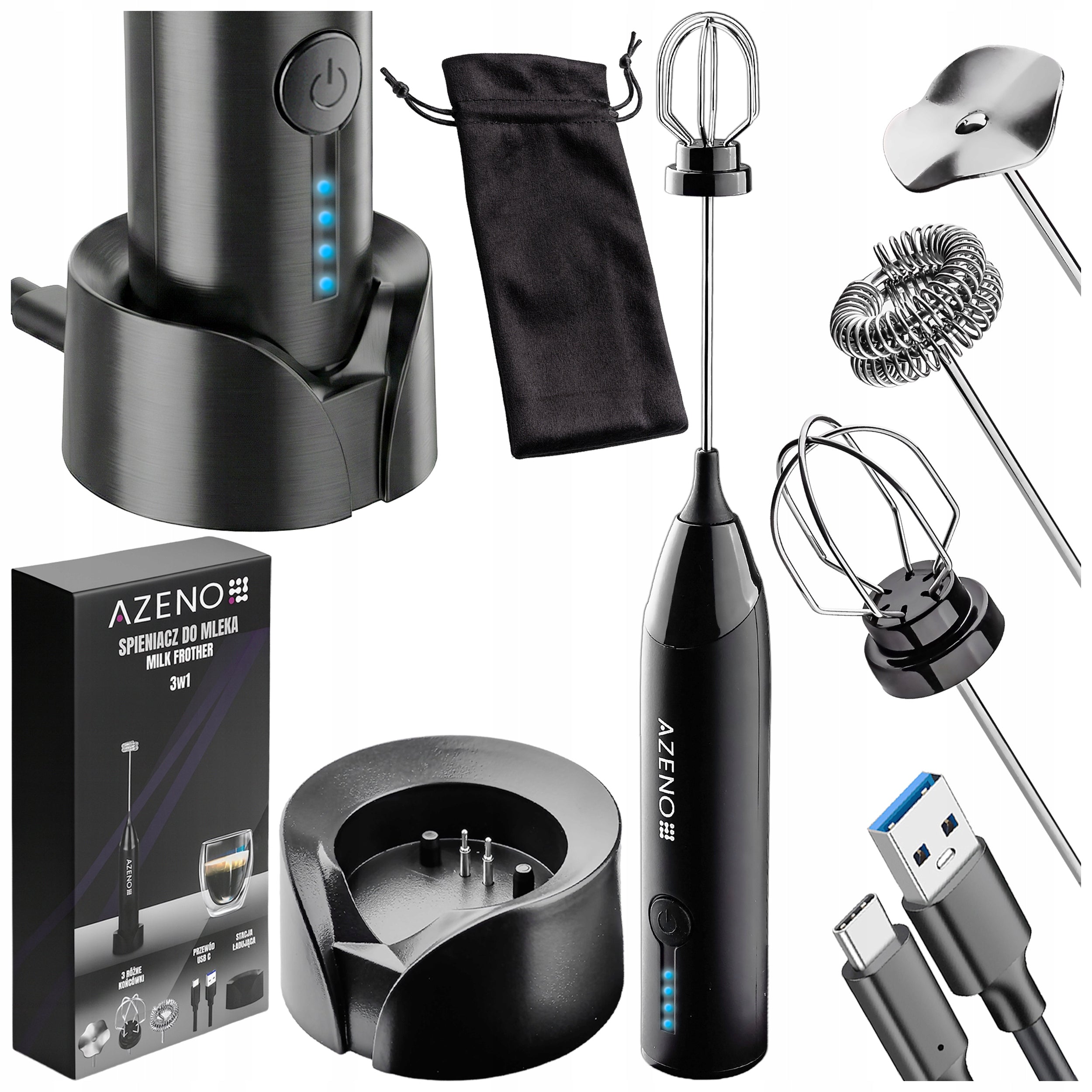 ELECTRIC MILK FROTHER RECHARGEABLE USB SPEED CONTROL 3IN1