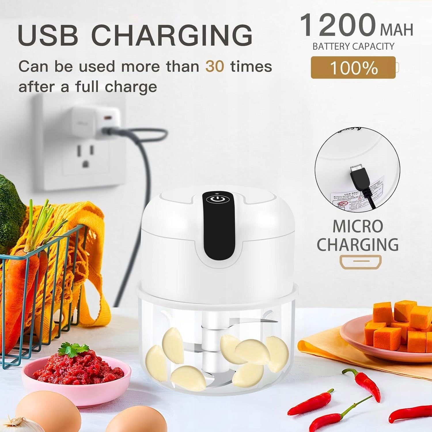 ELECTRIC MINI SHREDDER FOR GARLIC VEGETABLES MEAT USB 250ML 11,5X8,5CM Brand no brand