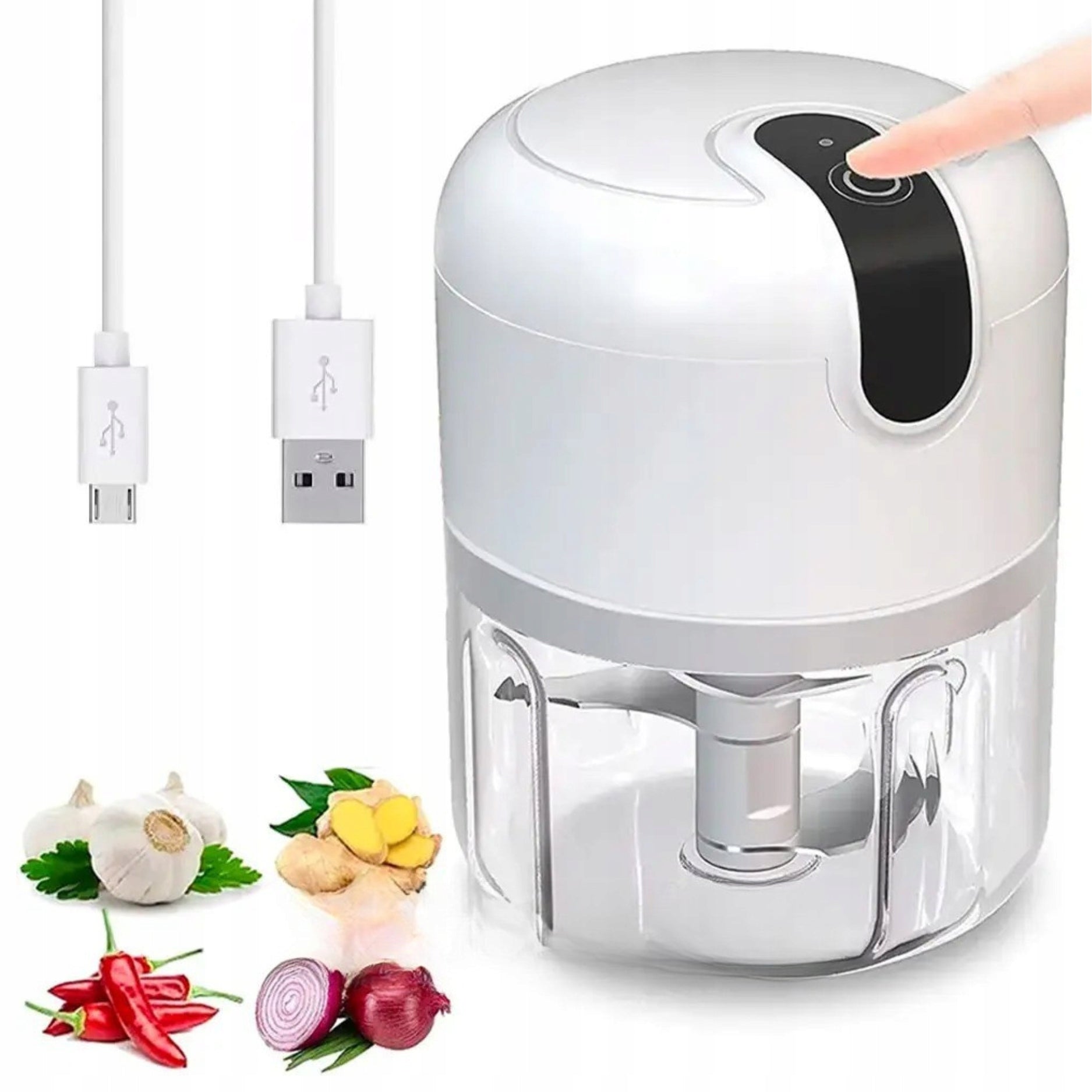 ELECTRIC MINI SHREDDER FOR GARLIC VEGETABLES MEAT USB 250ML 11,5X8,5CM Power 45 W