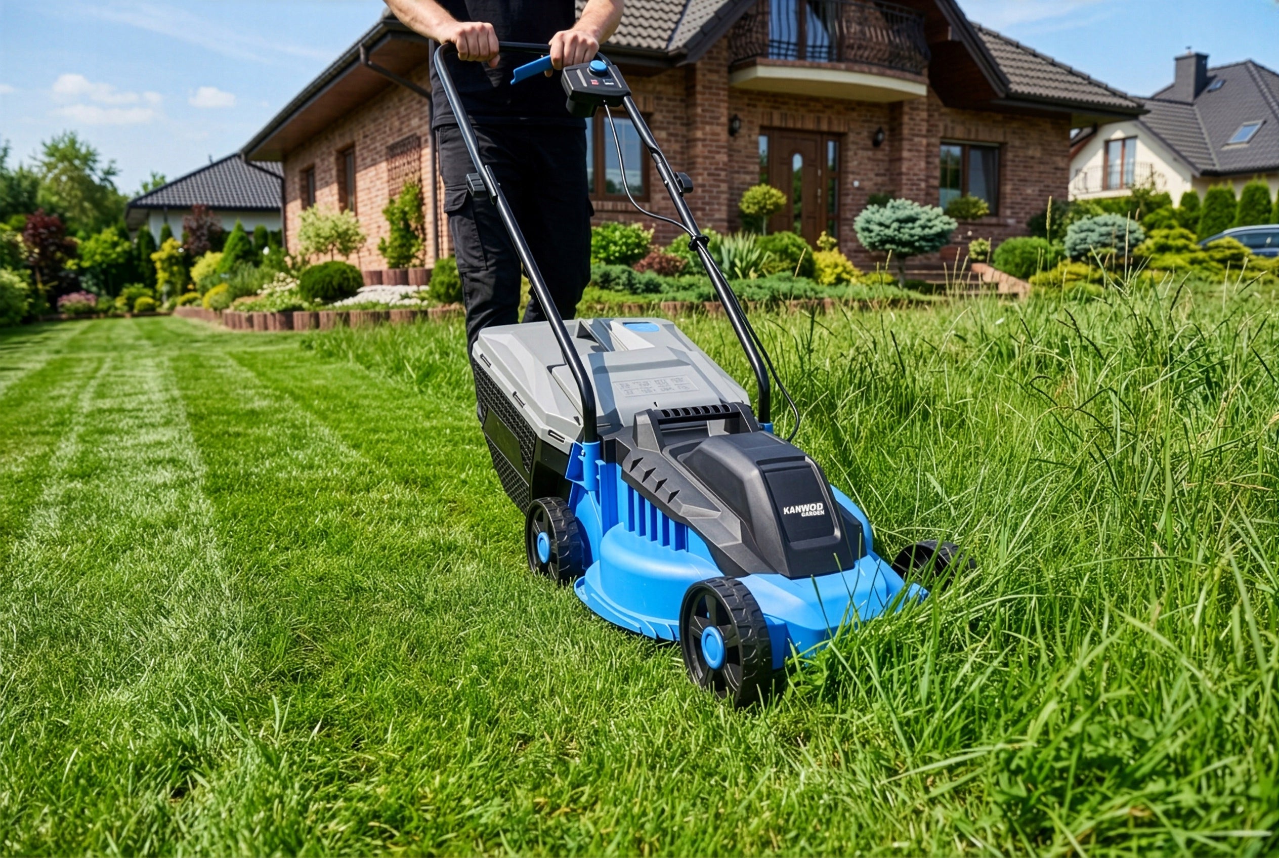 ELECTRIC MOWER LIGHT STRONG FOR GRASS LARGE BASKET 30L 2000W KANWOD Packaging status original