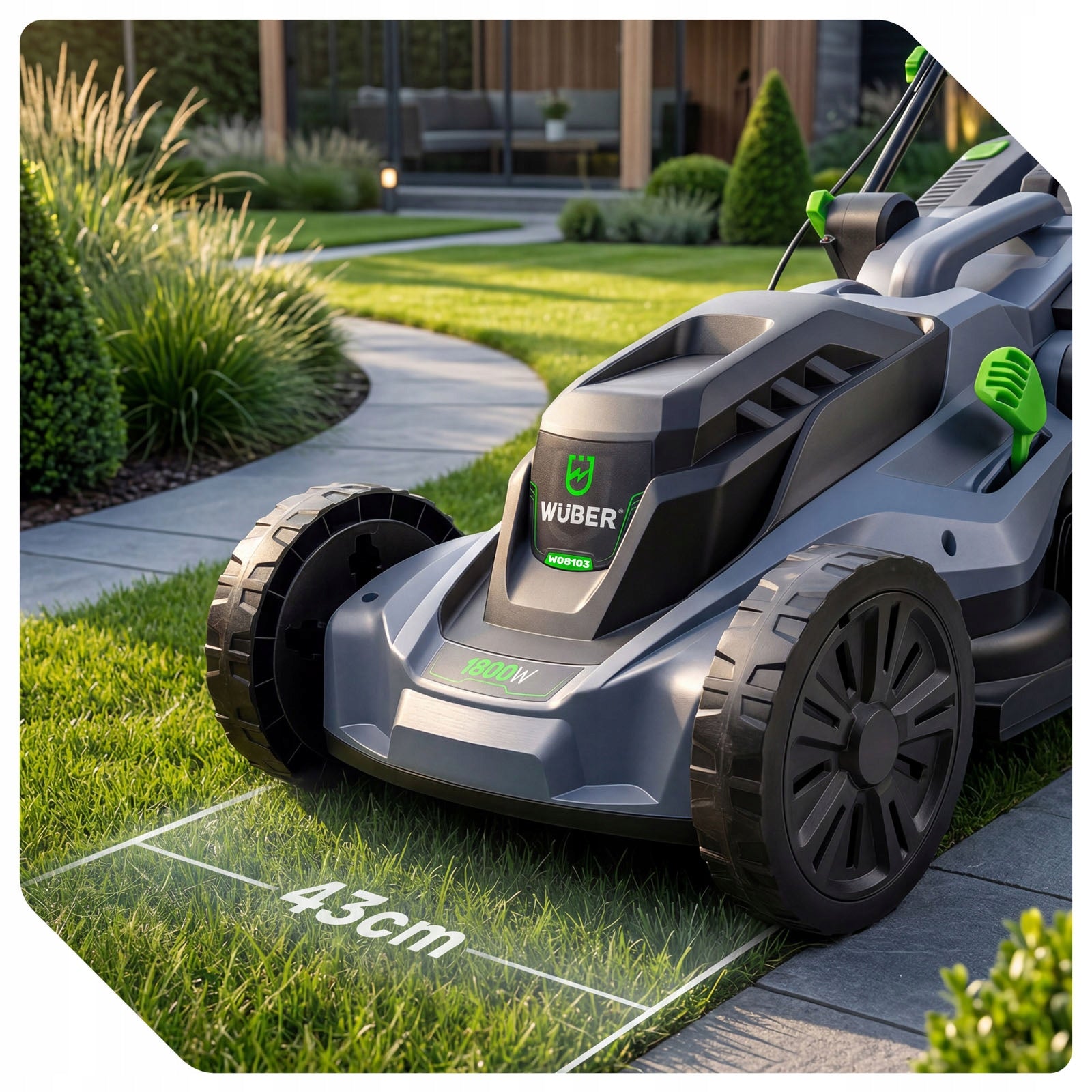 ELECTRIC MOWER LIGHT STRONG FOR GRASS WITH ADJUSTABLE LARGE BASKET WUBER Manufacturer code KOSIARKA ELEKTRYCZNA W08103 DO TRAWY WUBER