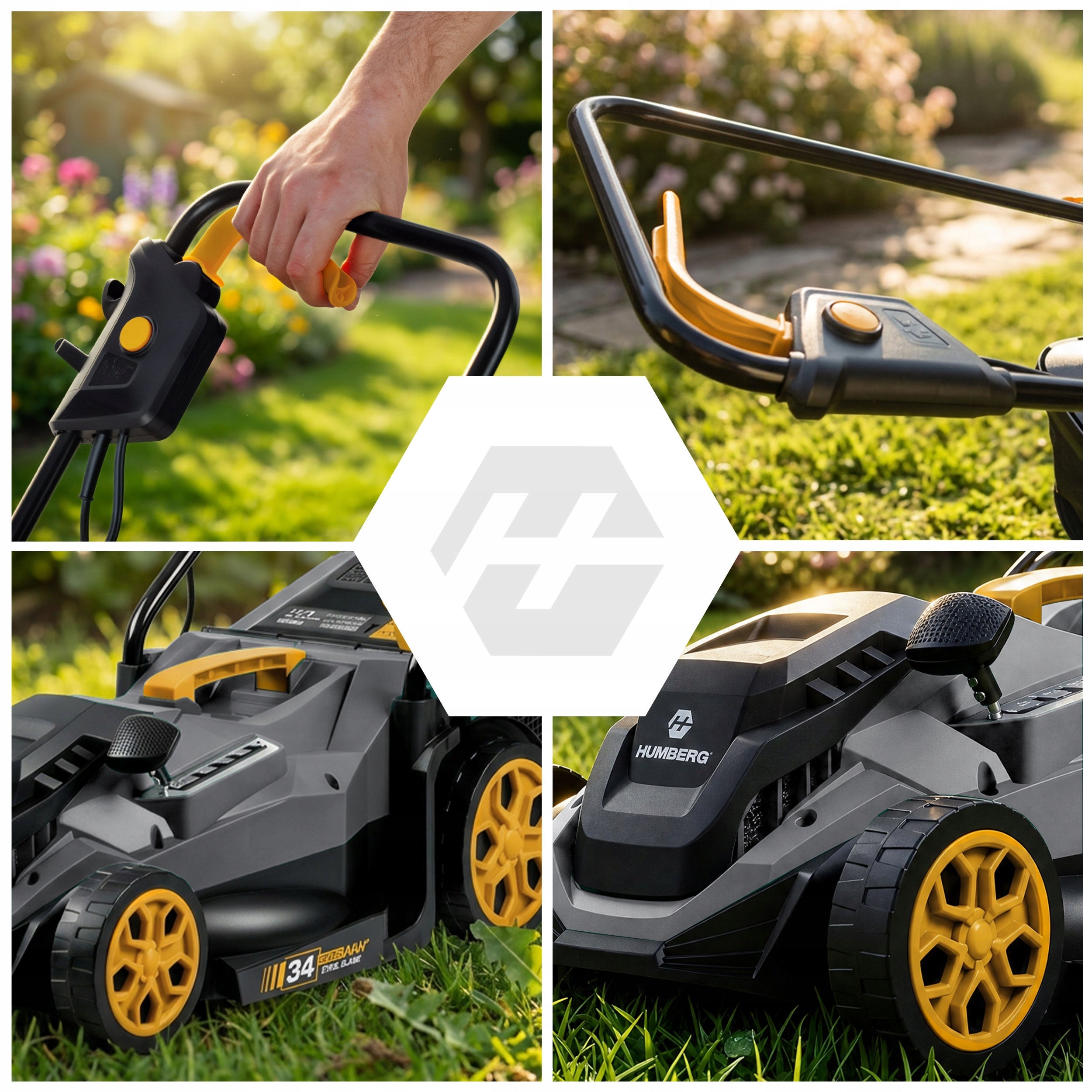 ELECTRIC MOWER LIGHT STRONG FOR GRASS WITH ADJUSTMENT 1400W 34CM HUMBERG Packaging status original