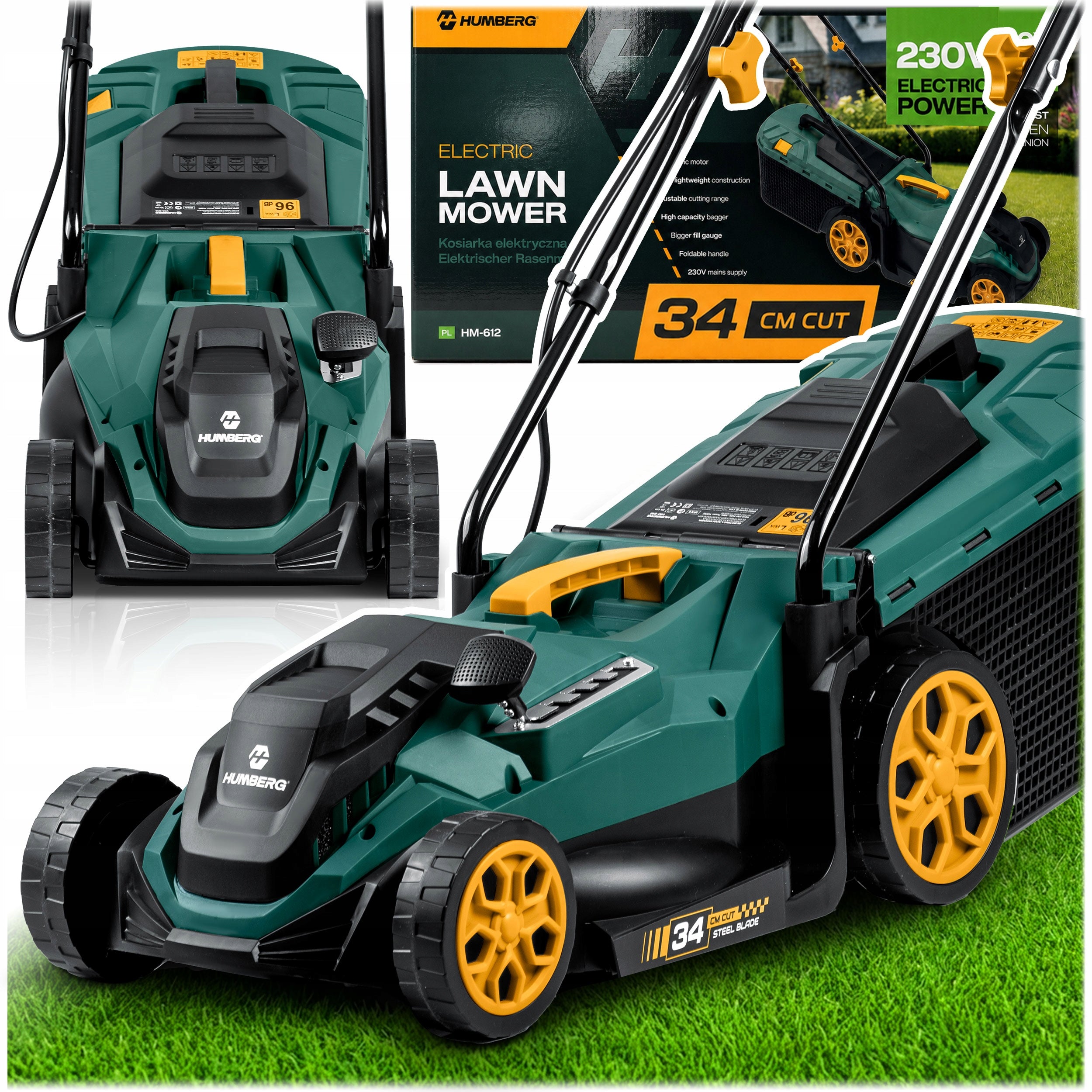 ELECTRIC MOWER LIGHT STRONG FOR GRASS WITH ADJUSTMENT 1400W 34CM HUMBERG