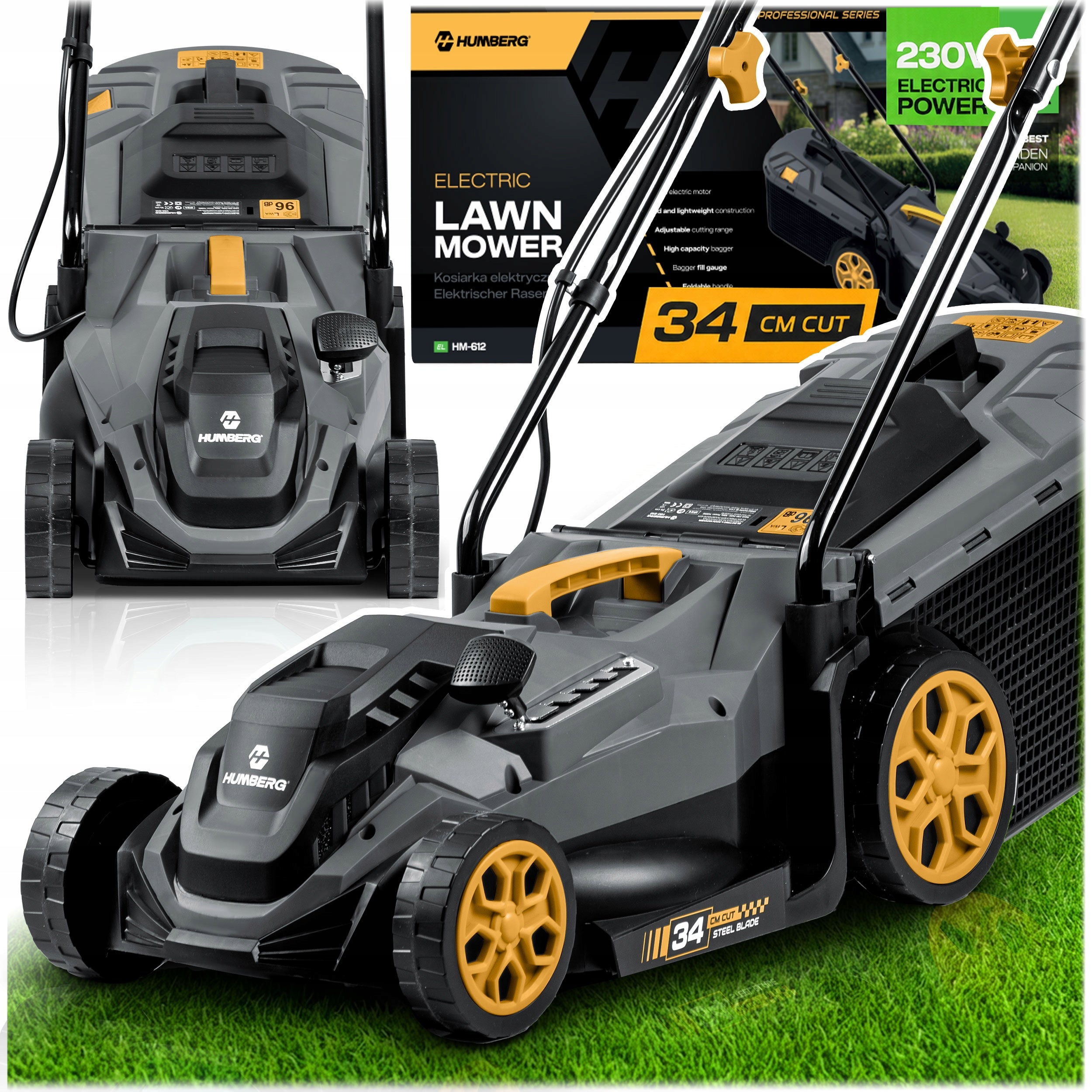 ELECTRIC MOWER LIGHT STRONG FOR GRASS WITH ADJUSTMENT 1400W 34CM HUMBERG