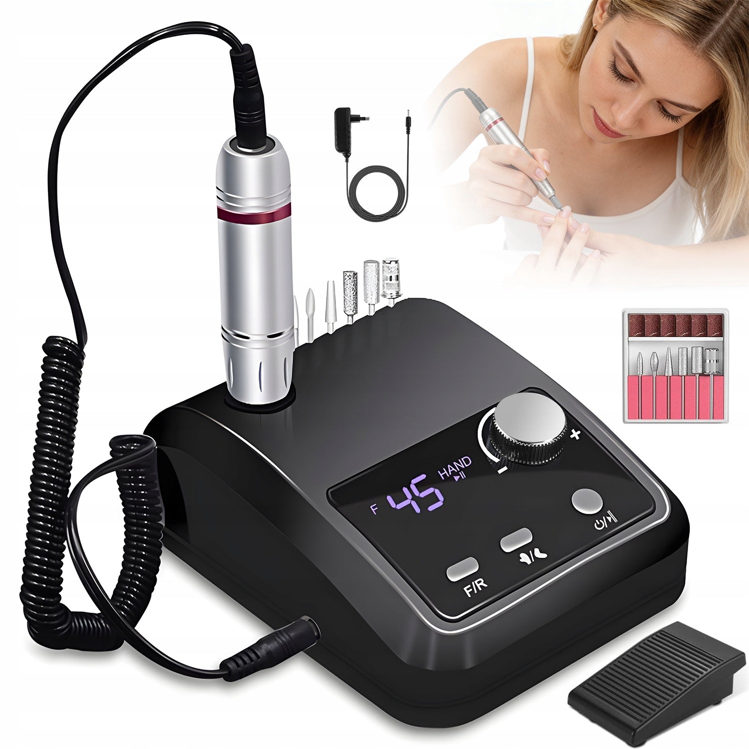 ELECTRIC NAIL FILE WITH 6 TIPS AND LCD 220V DISPLAY