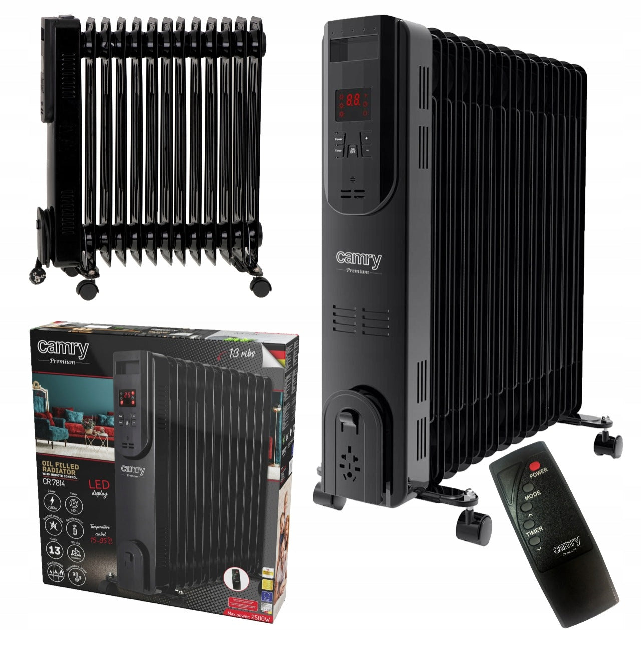 ELECTRIC OIL HEATER 2500W OILER 13 RIBS THERMOSTAT REMOTE CONTROL LED