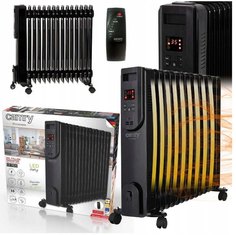 ELECTRIC OIL HEATER 2500W OILER 15 RIBS THERMOSTAT REMOTE CONTROL LED