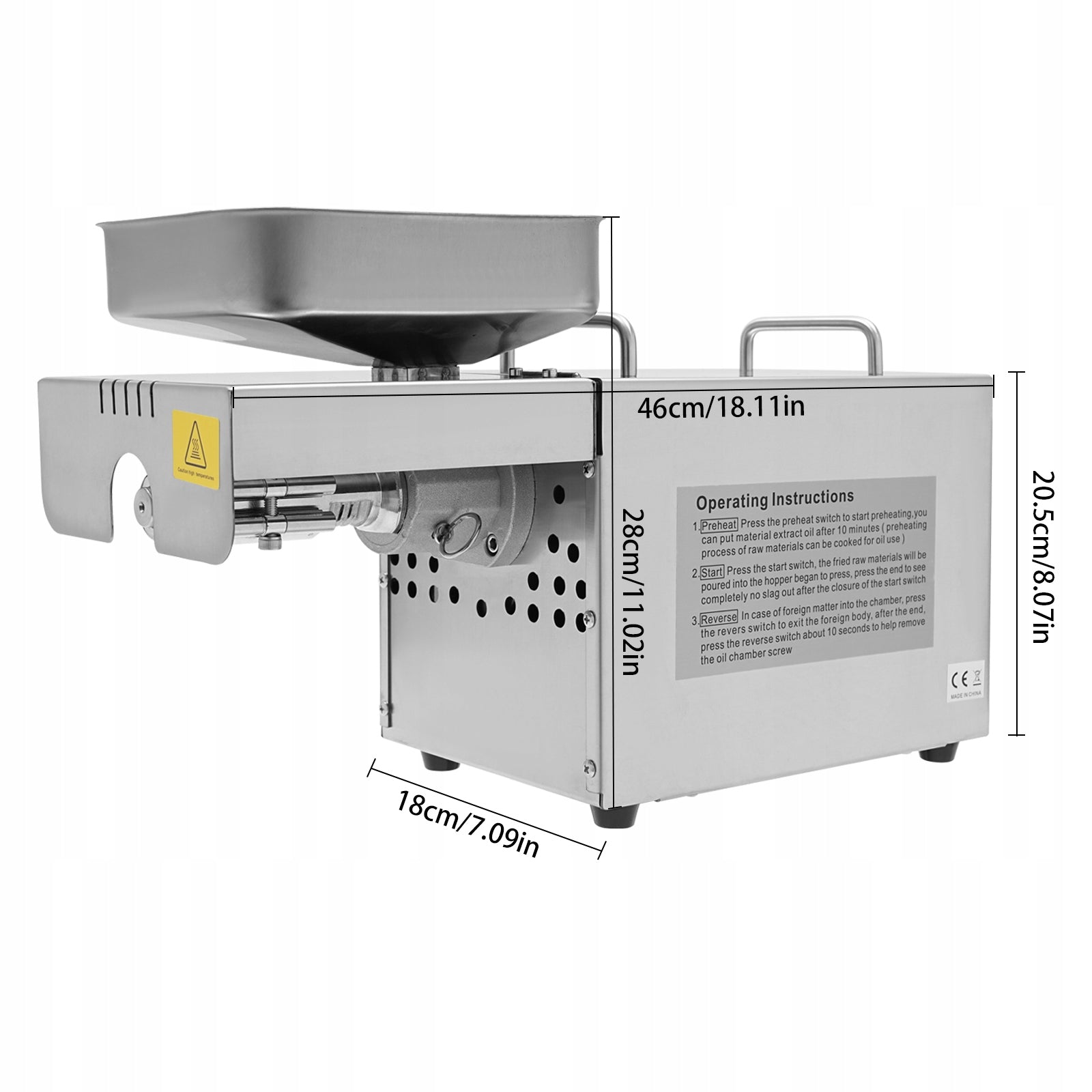 ELECTRIC OIL PRESS MACHINE PRESS EXTRACTOR 800W 95% EXTRACTION RATE 4KG/H Manufacturer code 297439