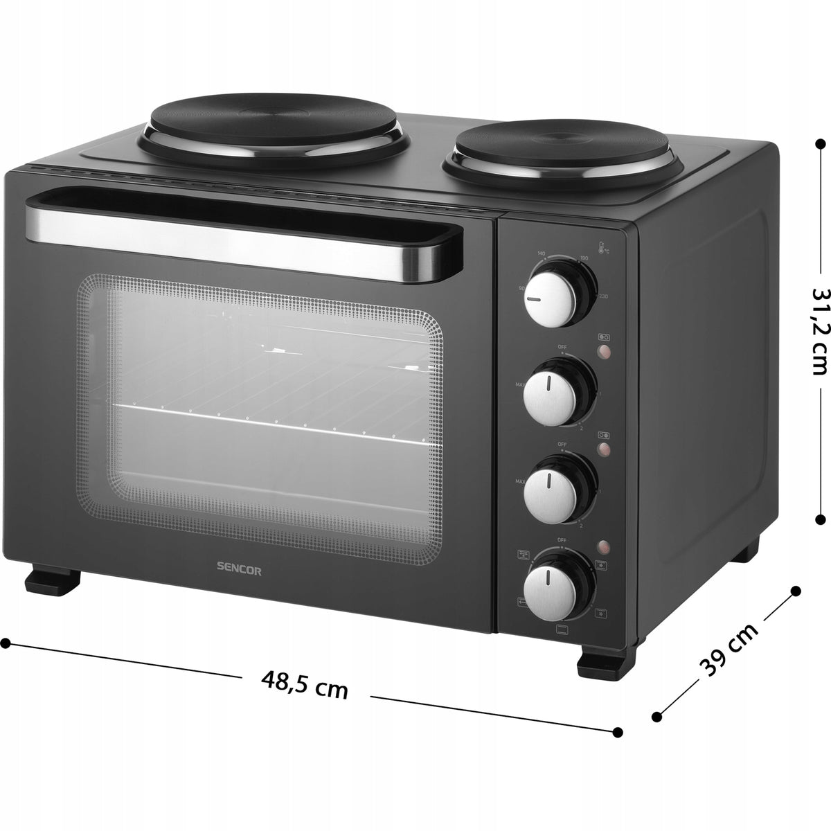 ELECTRIC OVEN 28L 230°C + 2 HEATING PLATES 3500W SENCOR SEO 2800BK Model SEO 2800BK