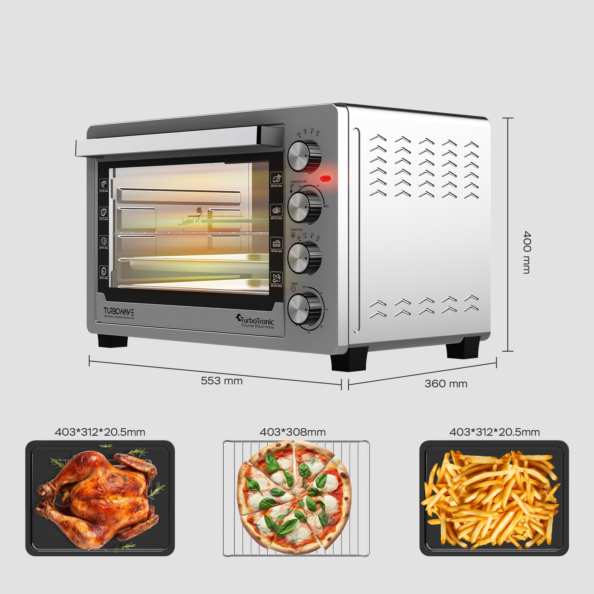 ELECTRIC OVEN 45L THERMOCOUPLE+HORN+GRILL 2000W INOX STAINLESS STEEL Brand TurboTronic