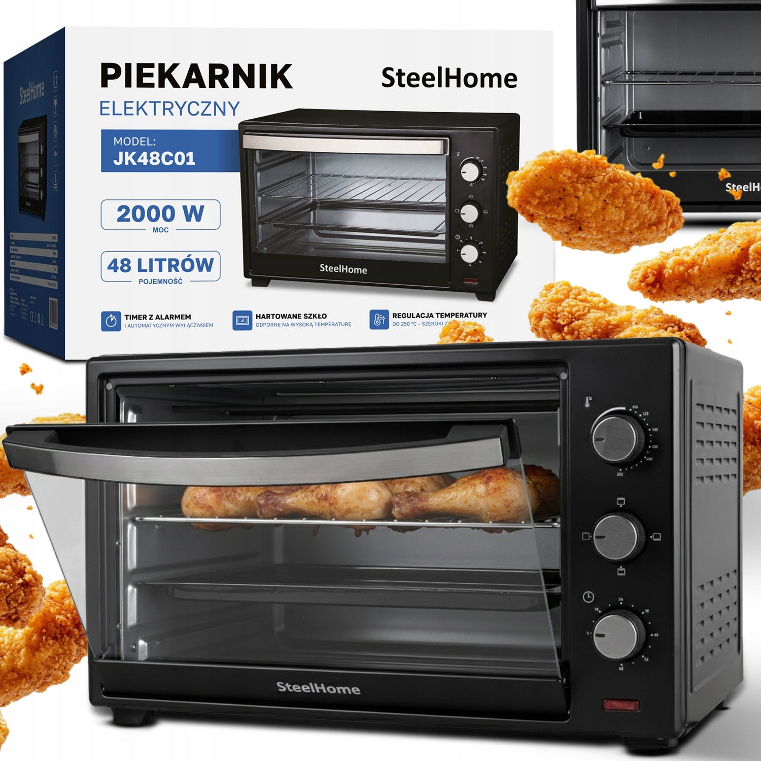 ELECTRIC OVEN FREESTANDING TIMER GRATE 250°C 48L 2000W 3 MODES