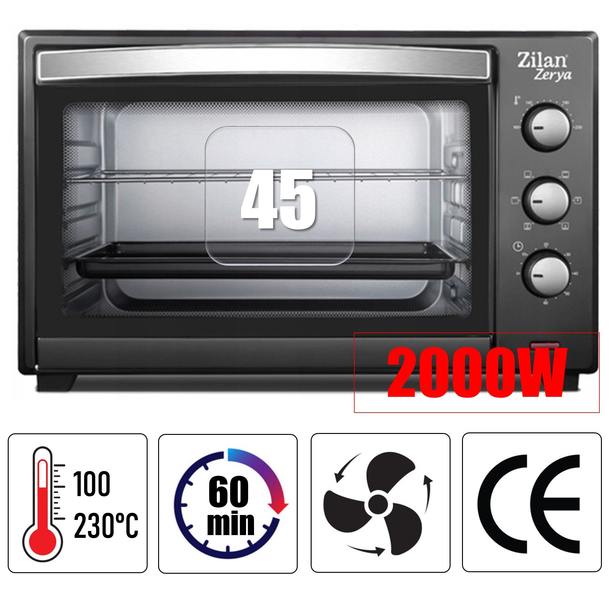 ELECTRIC OVEN MINI BLACK THERMOCOUPLE TIMER BLACK 45L 2000W Manufacturer code Premium Piekarnik 45l
