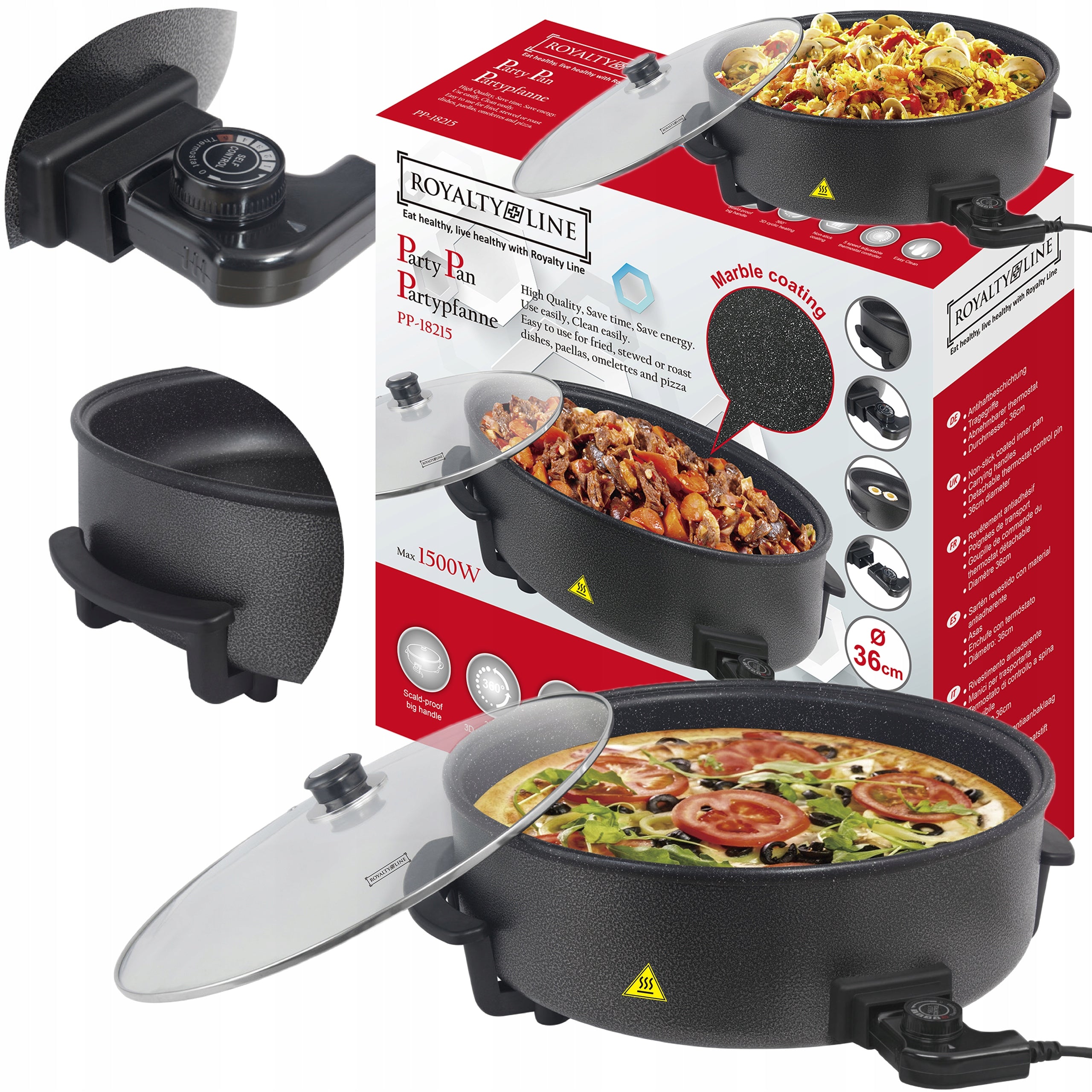 ELECTRIC PAN LARGE XXL NONSTICK MULTI-PATTERN 42cm POWER 1500W Brand Royalty Line