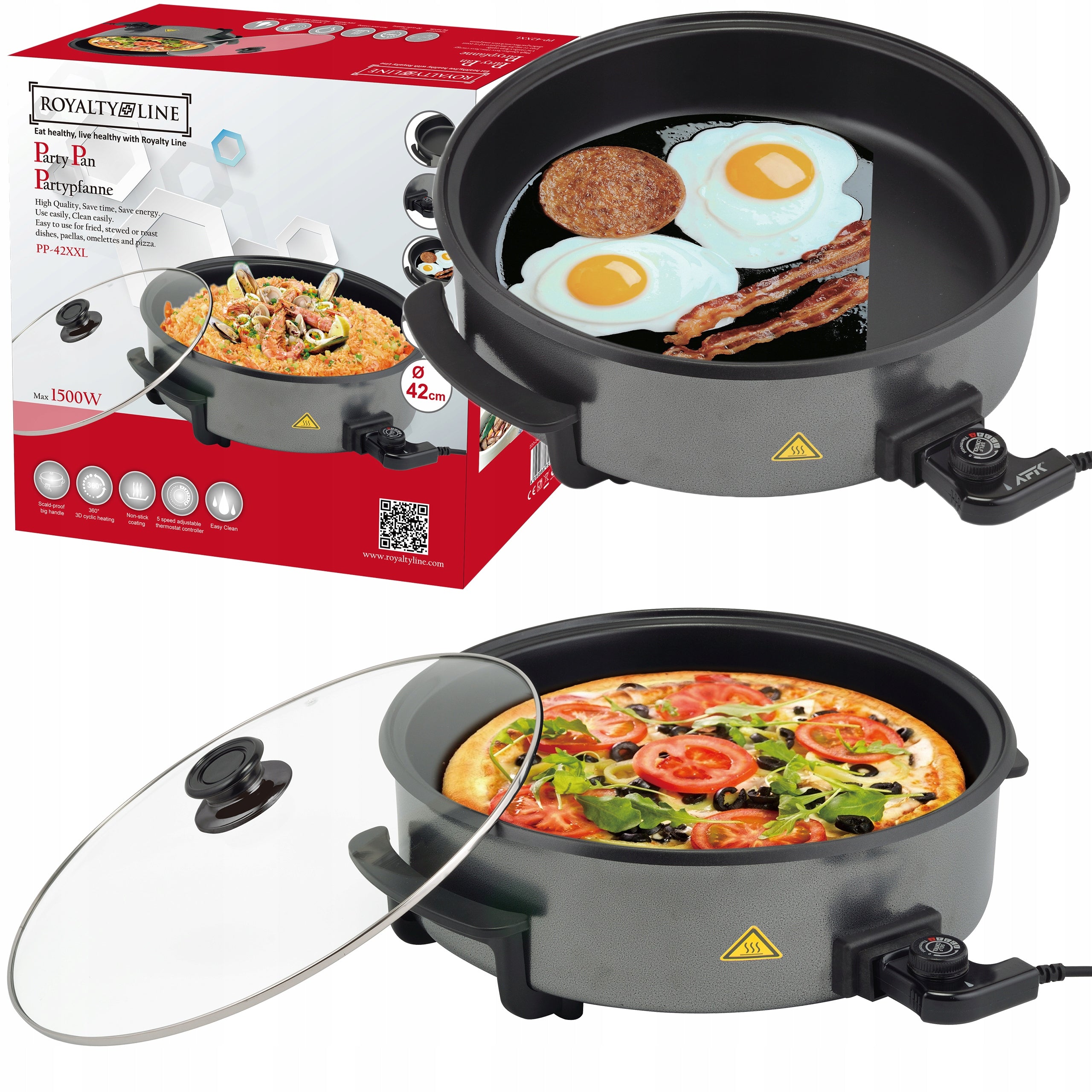 ELECTRIC PAN LARGE XXL NONSTICK MULTI-PATTERN 42cm POWER 1500W