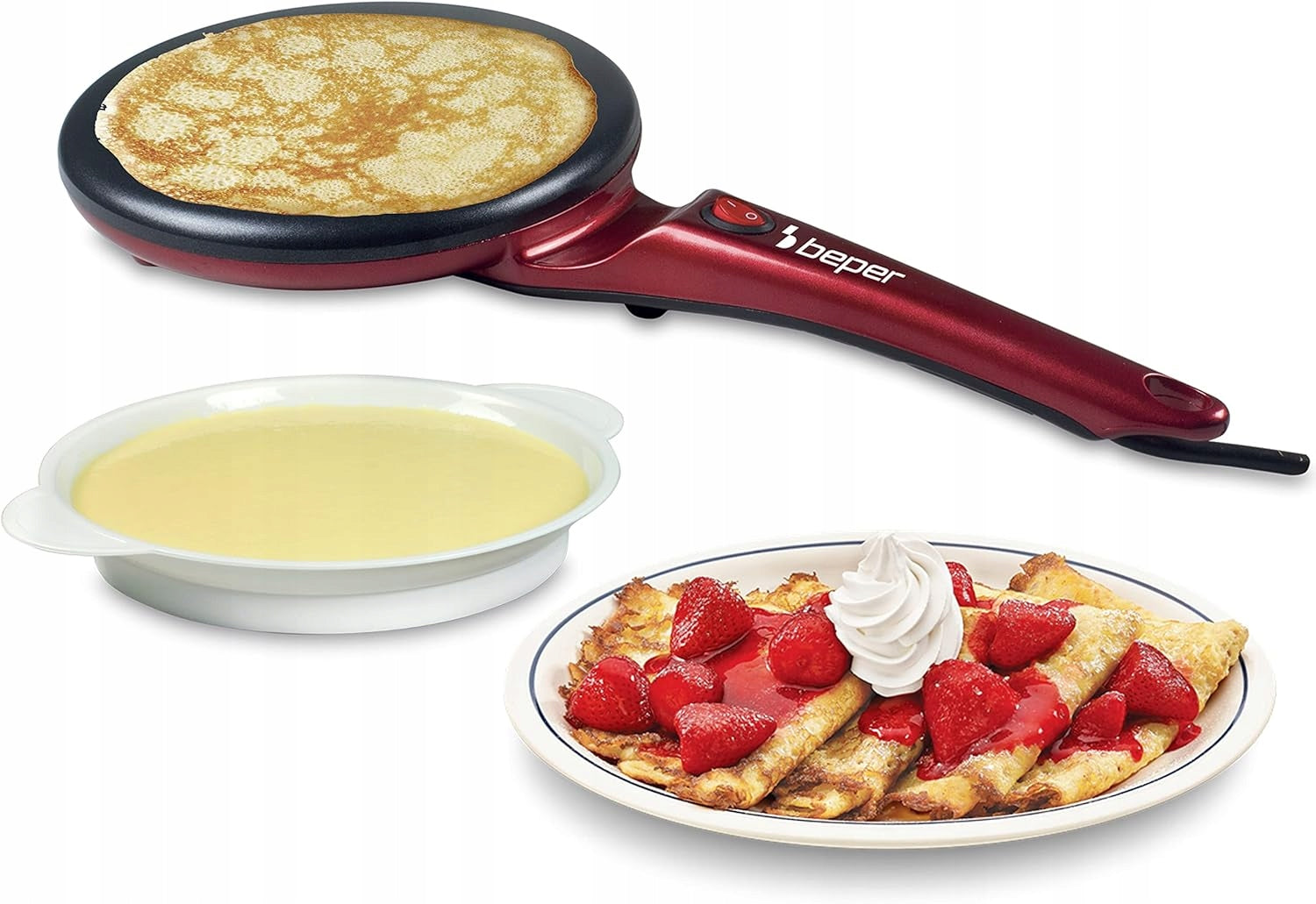 ELECTRIC PANCAKE MAKER 800 IN NON-STICK RED AND BLACK SET