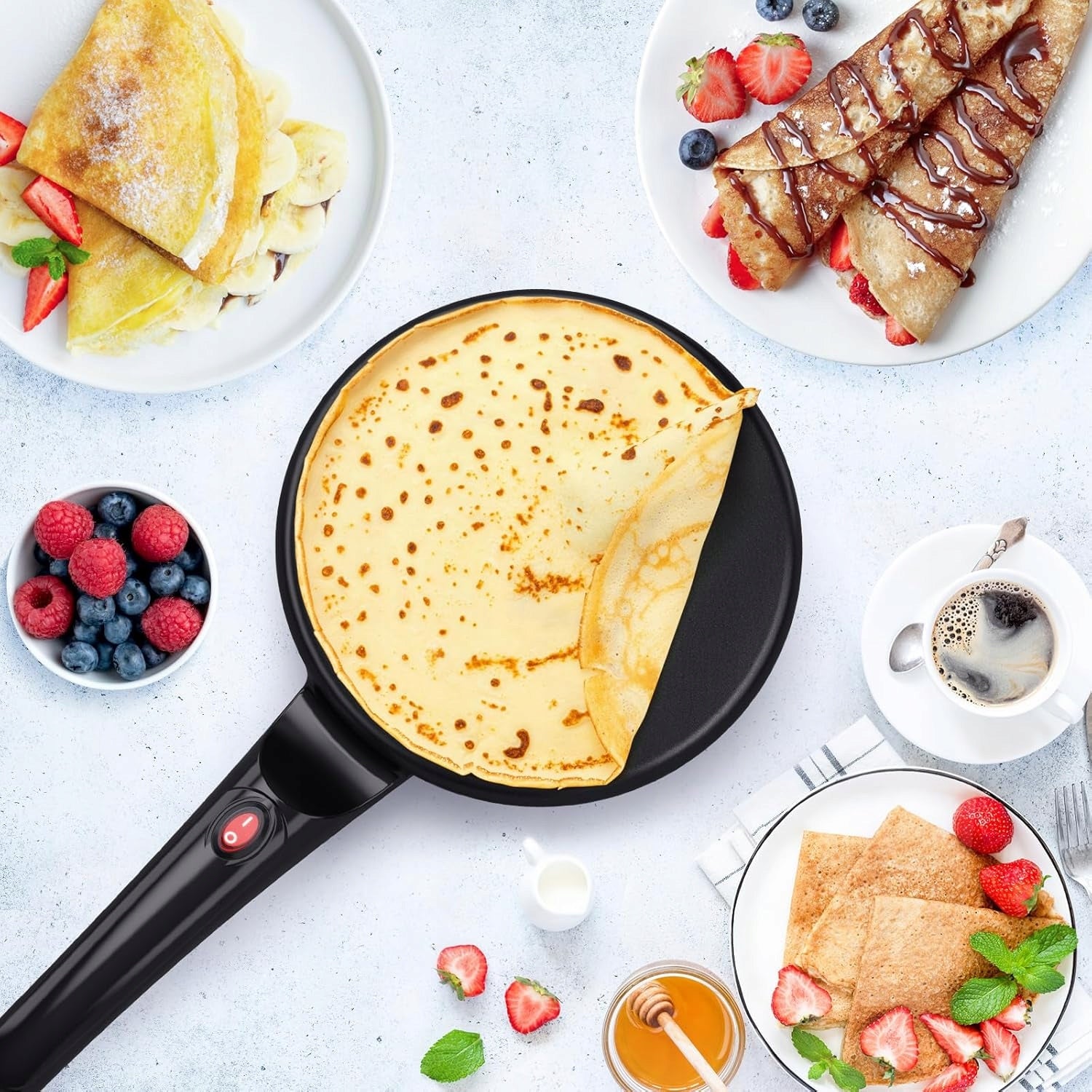ELECTRIC PANCAKE MAKER BLACK 20CM 600W NON STICK WITH LONG HANDLE Power rating 600 W