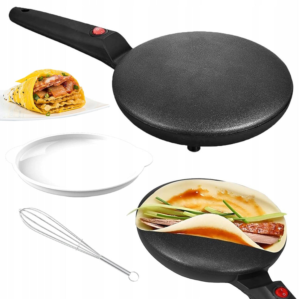ELECTRIC PANCAKE MAKER BLACK 20CM 600W NON STICK WITH LONG HANDLE