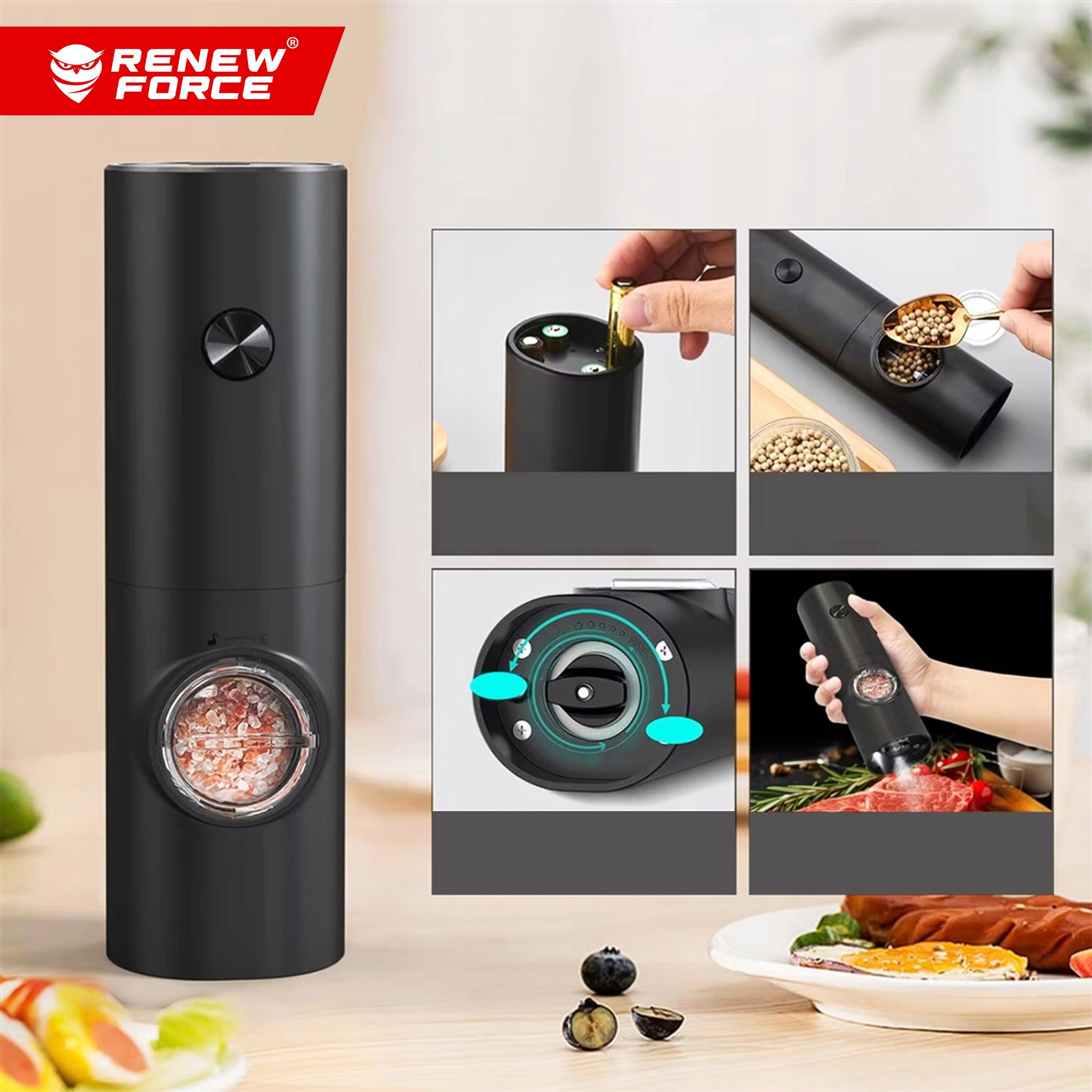 ELECTRIC PEPPER AND SALT GRINDER BATTERY OPERATED STRONG STAND SET x2 Manufacturer code PIEPRZNICZKA SOLNICZKA CERAMICZNY PRZYPRAW