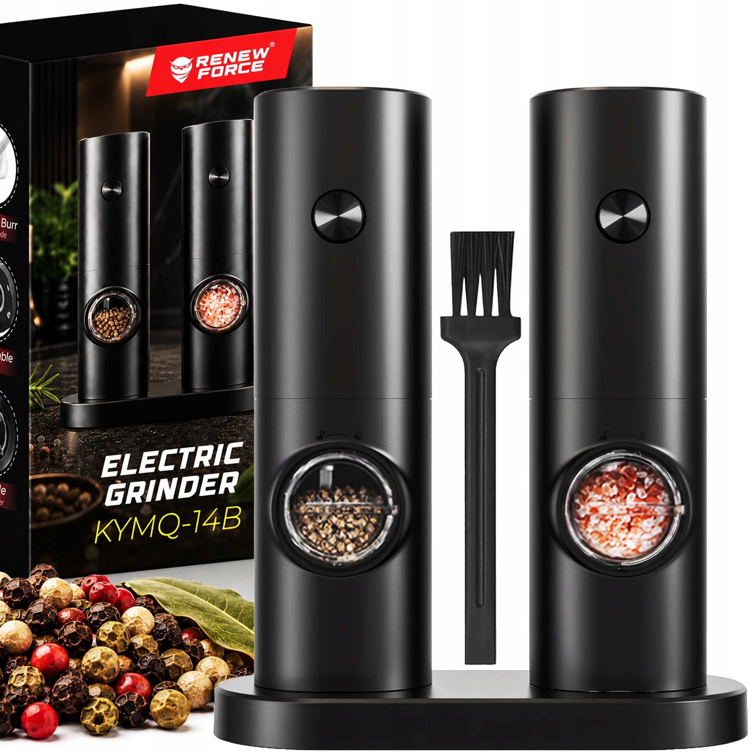 ELECTRIC PEPPER AND SALT GRINDER BATTERY OPERATED STRONG STAND SET x2