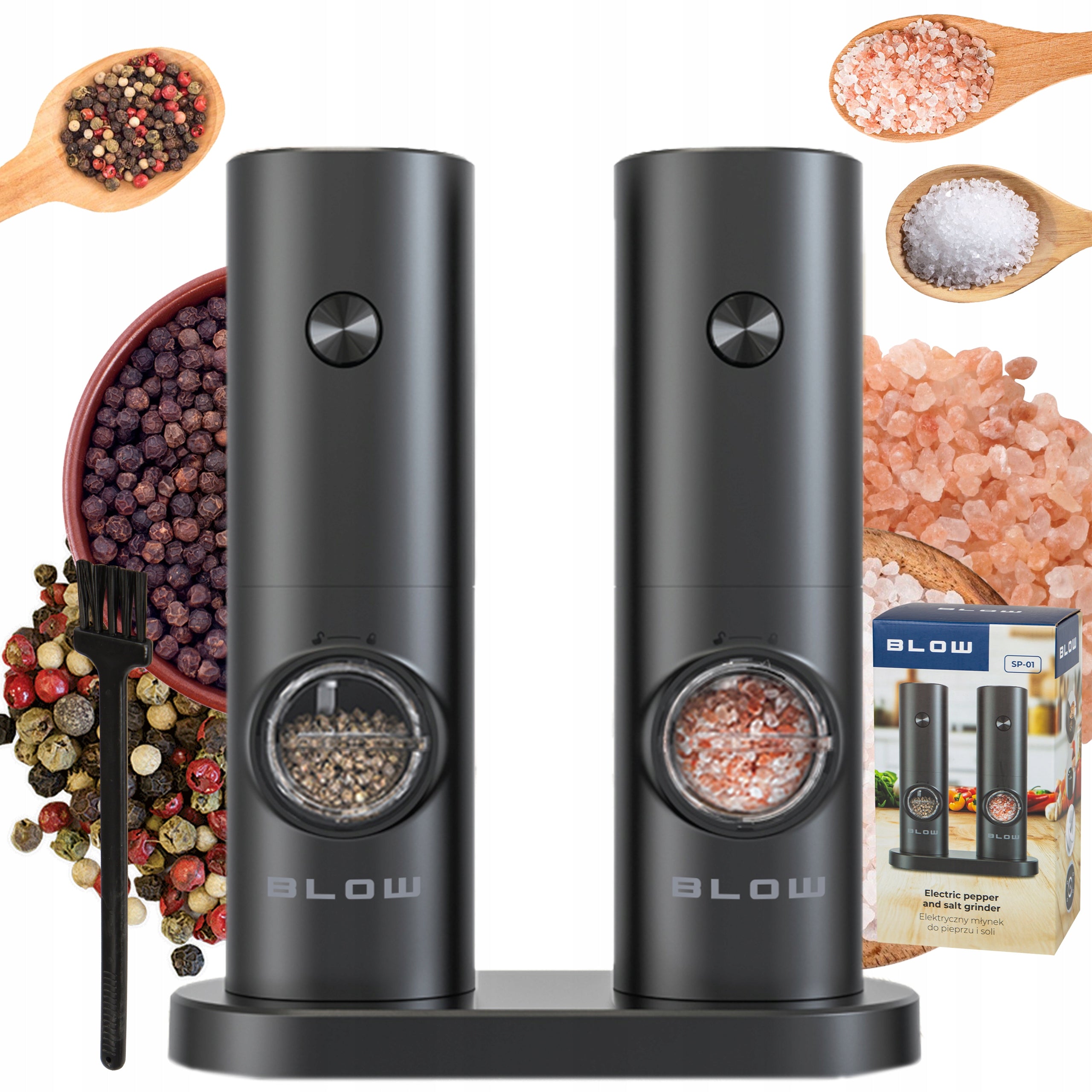 ELECTRIC PEPPER AND SALT GRINDER BATTERY OPERATED STRONG STAND SET x2