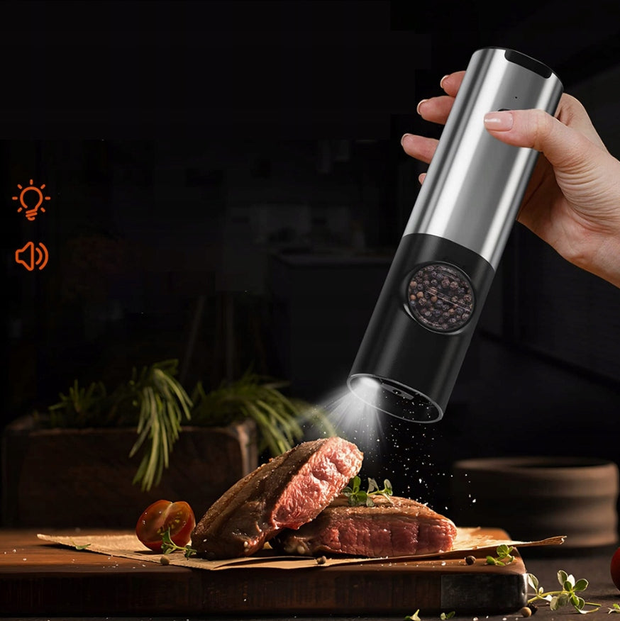 ELECTRIC PEPPER AND SALT GRINDER LED WIRELESS CHARGING INDICATOR Dominant color black