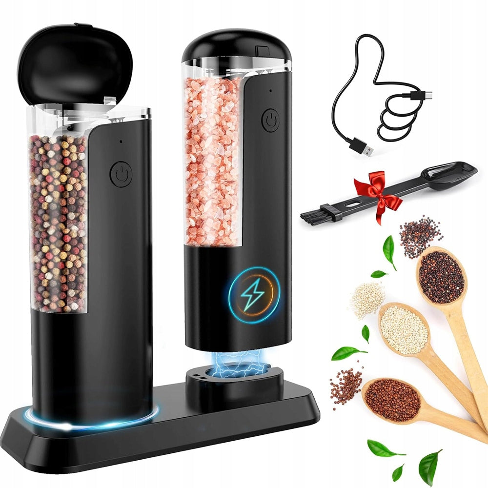 ELECTRIC PEPPER AND SALT GRINDER SET OF 2 USB RECHARGEABLE STAND Packaging status original