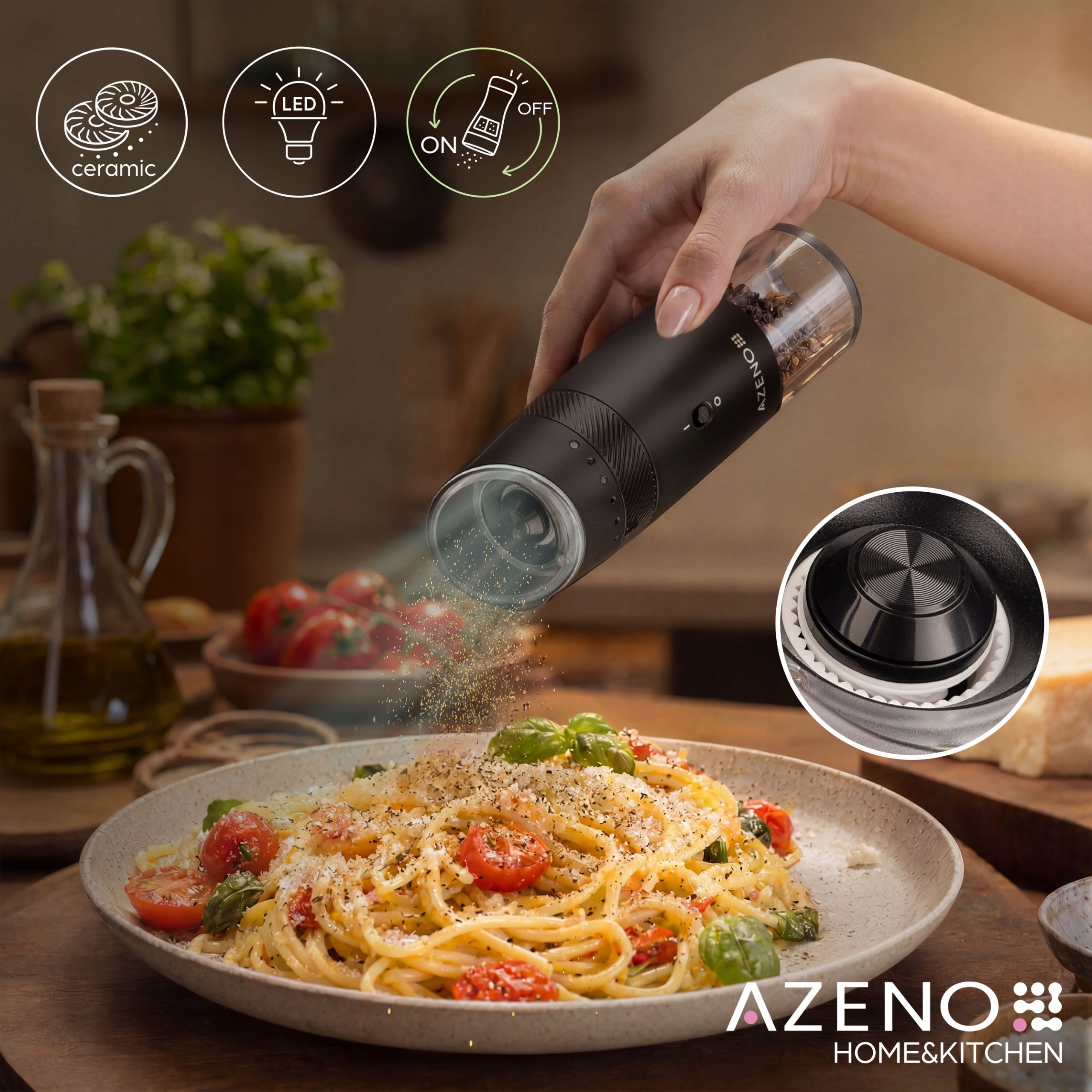 ELECTRIC PEPPER AND SALT GRINDER USB RECHARGEABLE GRAVITY 2PCS Brand AZENO
