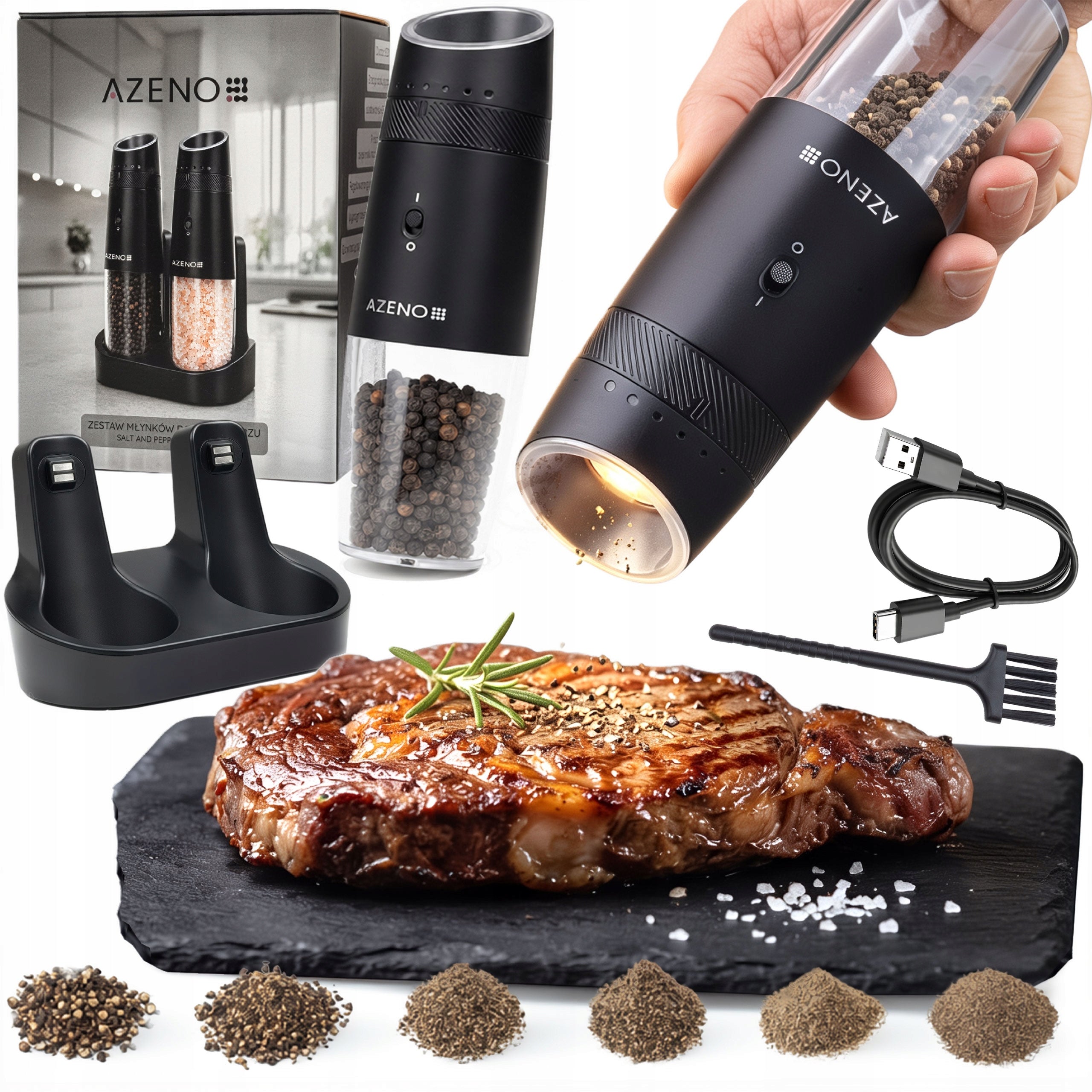 ELECTRIC PEPPER AND SALT GRINDER USB RECHARGEABLE GRAVITY 2PCS