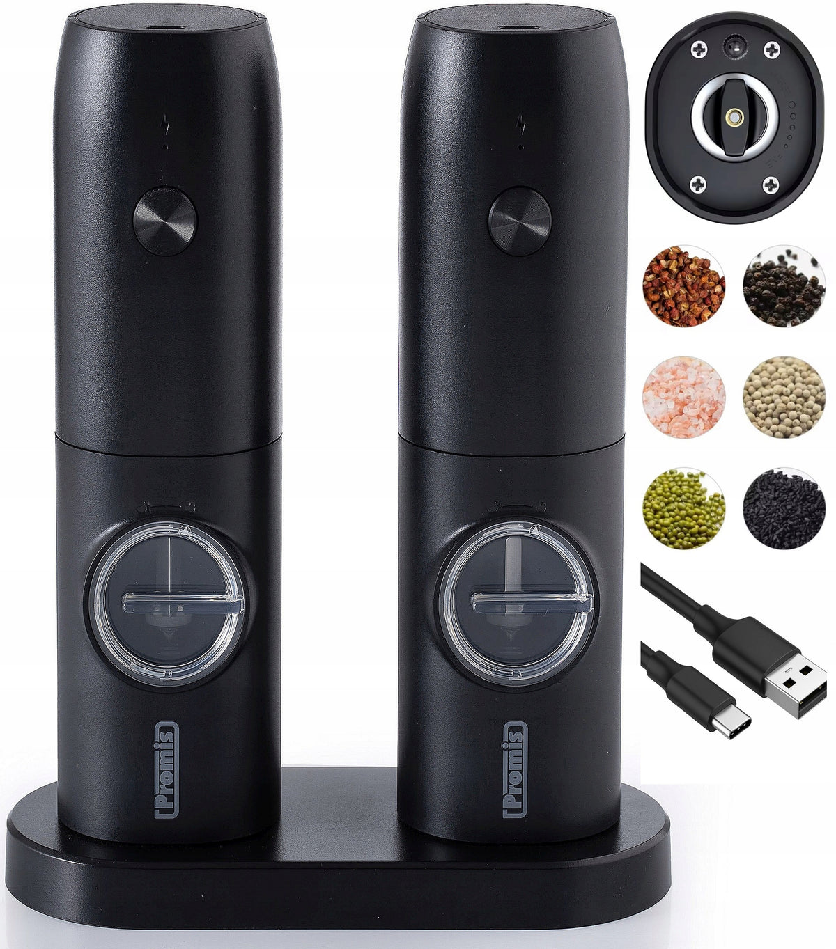 ELECTRIC PEPPER GRINDER SALT SPICES AKKU CHARGING USB SET OF 2