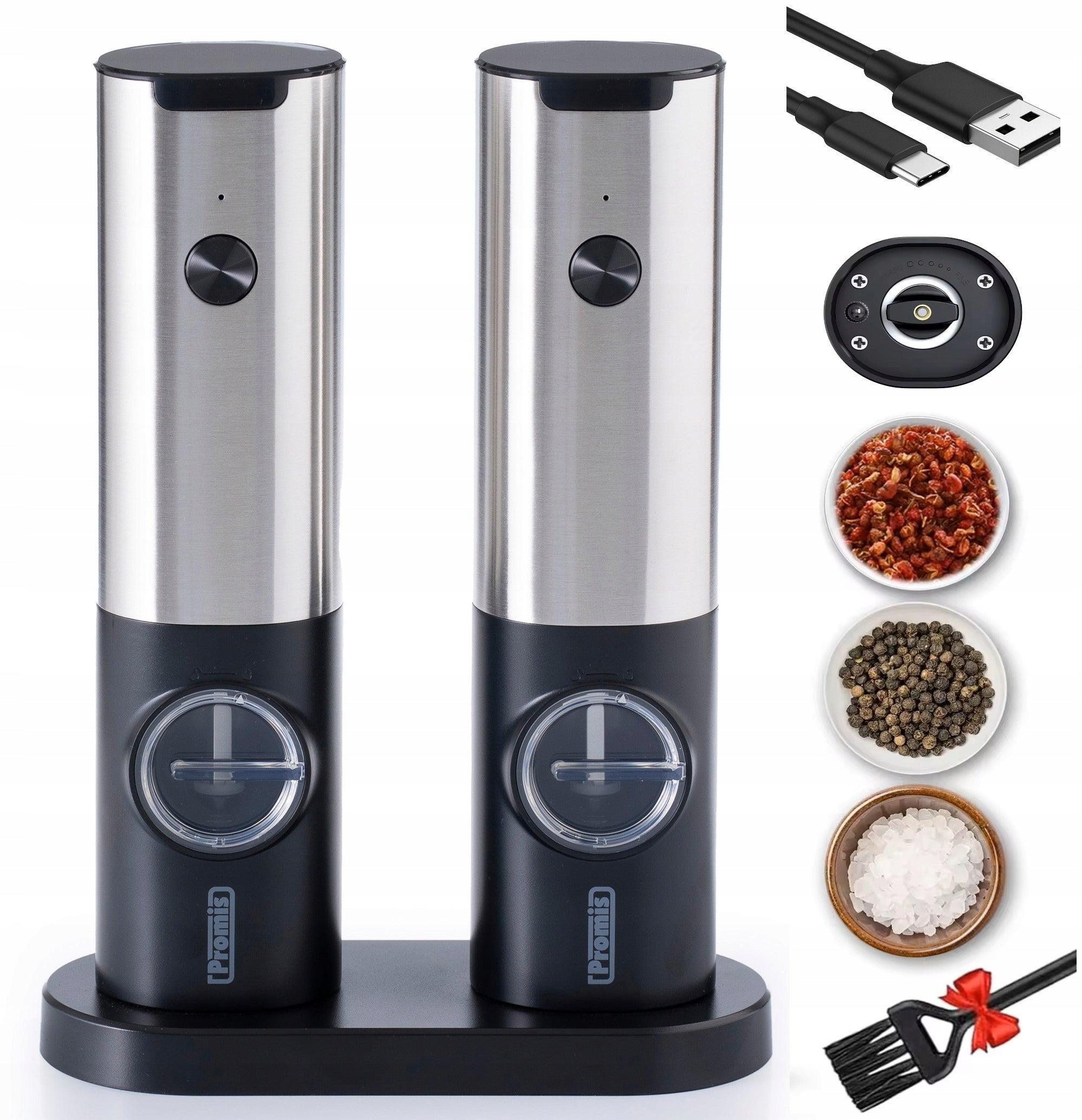 ELECTRIC PEPPER GRINDER SALT SPICES AKKU CHARGING USB SET OF 2
