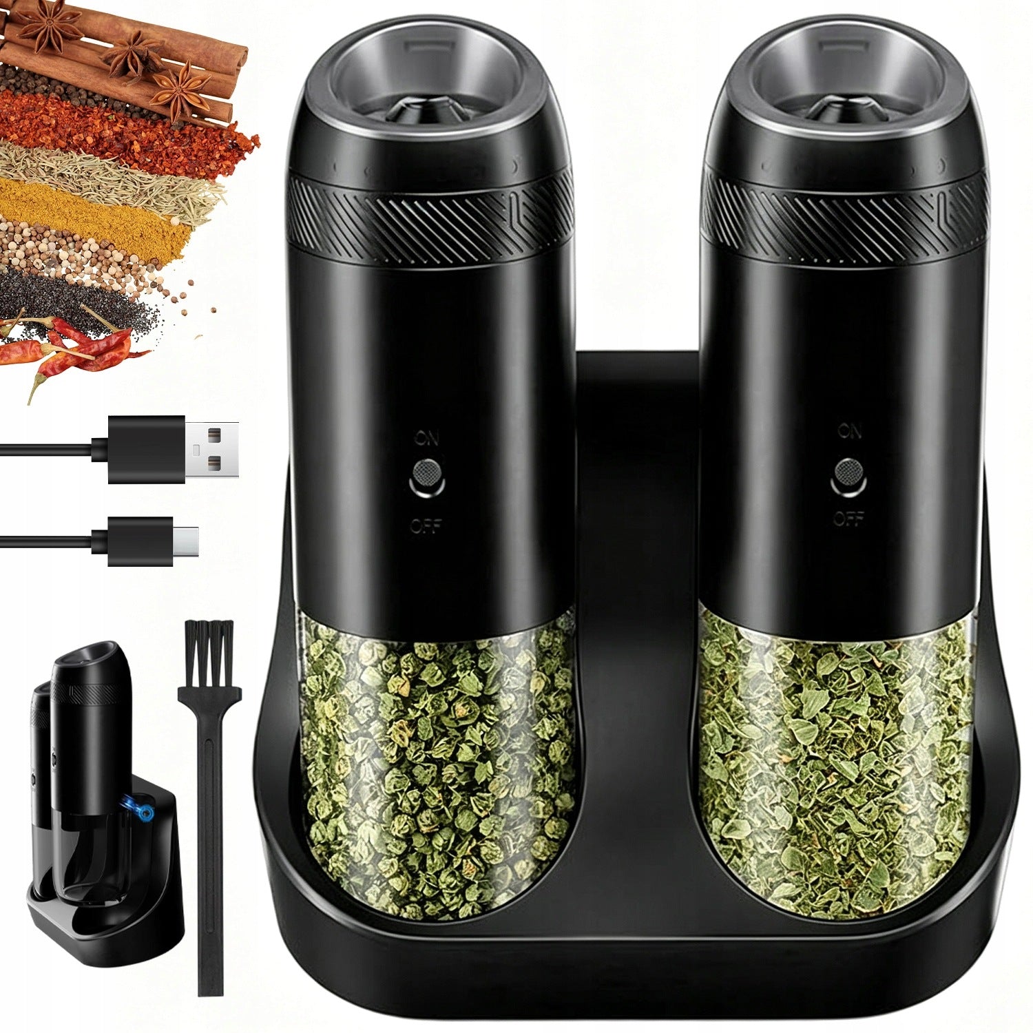 ELECTRIC PEPPER SALT GRINDER LED GRAVITY SENSOR 176ML USB SET